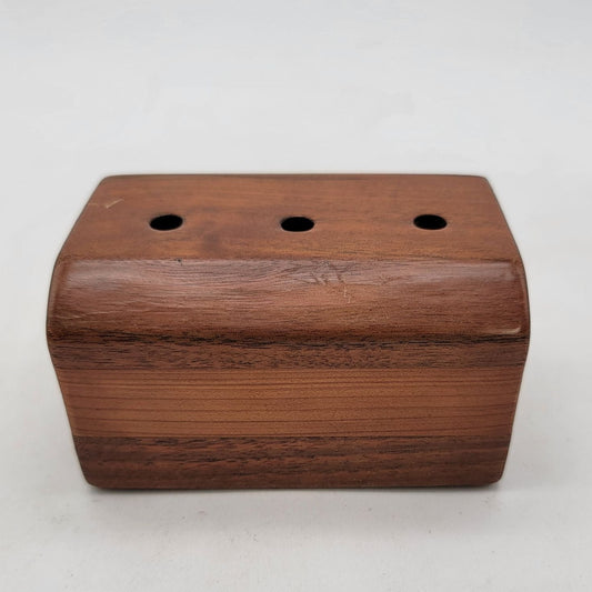 Vintage Handcrafted Wooden Three-Hole Pencil Holder