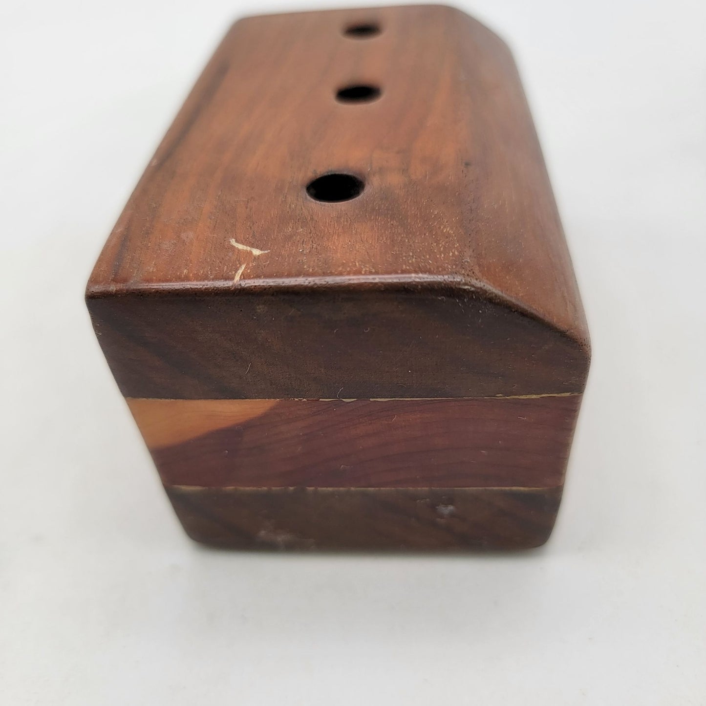 Vintage Handcrafted Wooden Three-Hole Pencil Holder