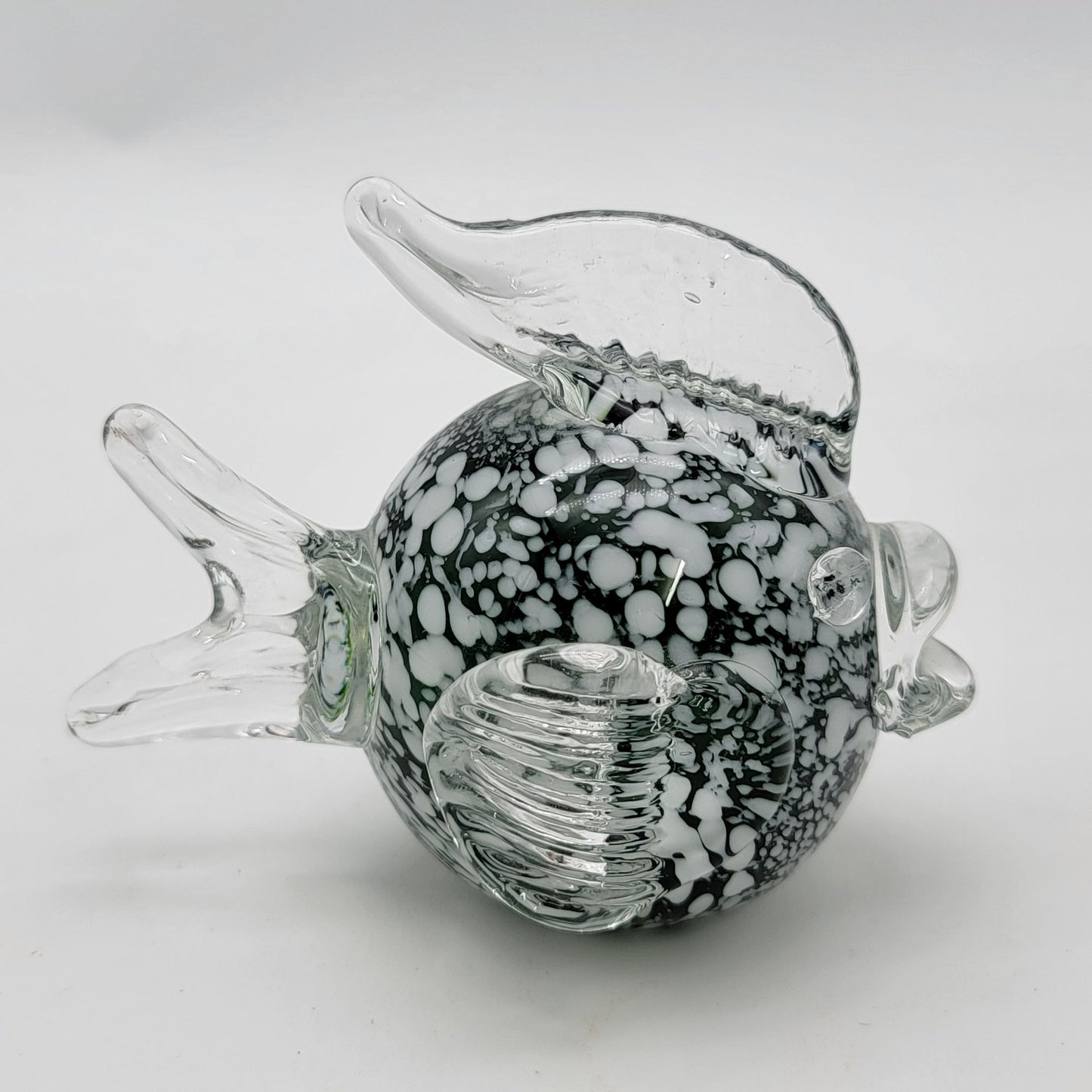 Hand-Blown Green Mottled Glass Fish Sculpture