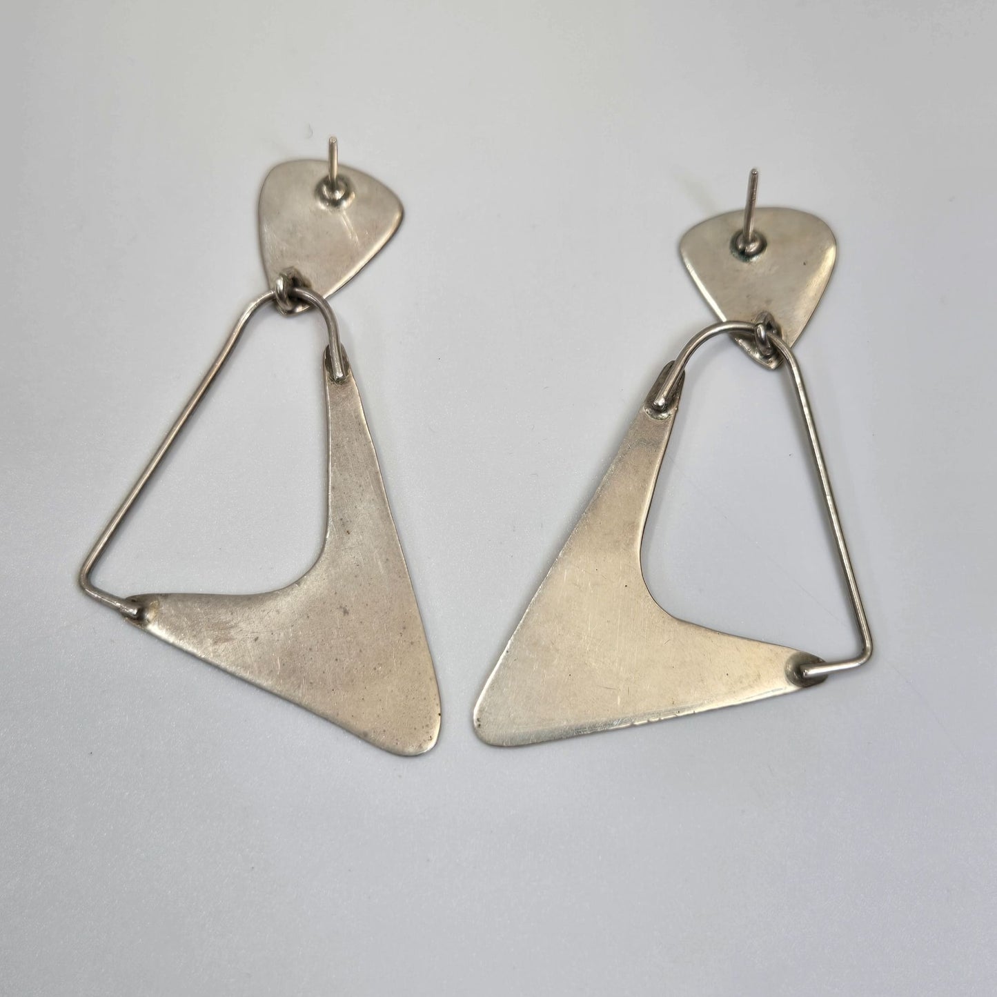 Modernist Silver Triangle Drop Earrings
