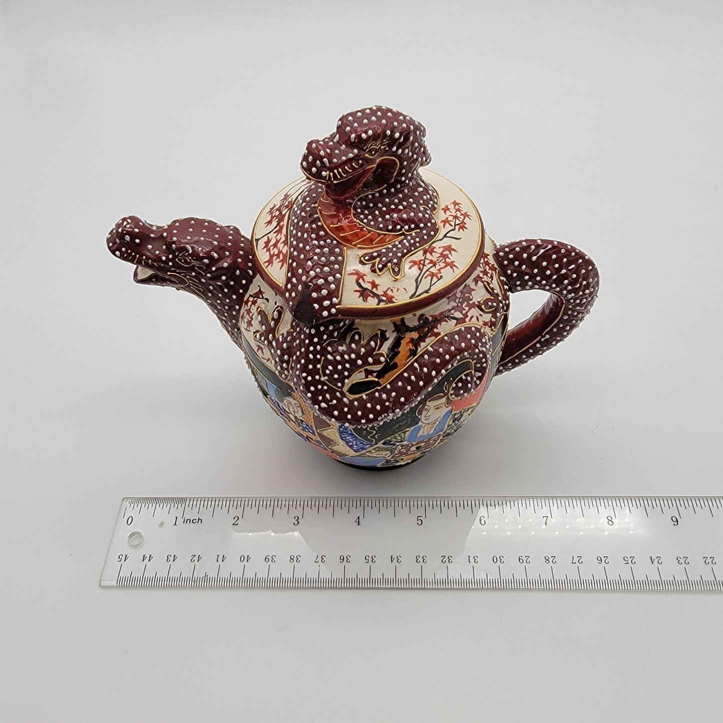 Vintage Japanese Satsuma Immortals Dragonware Teapot