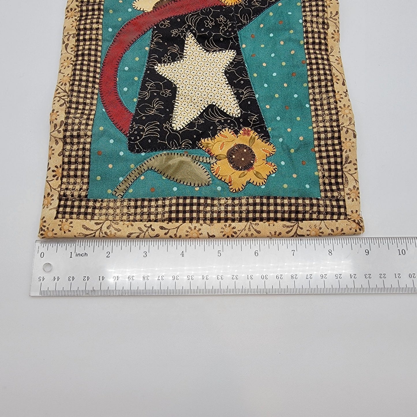 Folk Art Quilted Wall Hanging Crow & Sunflowers