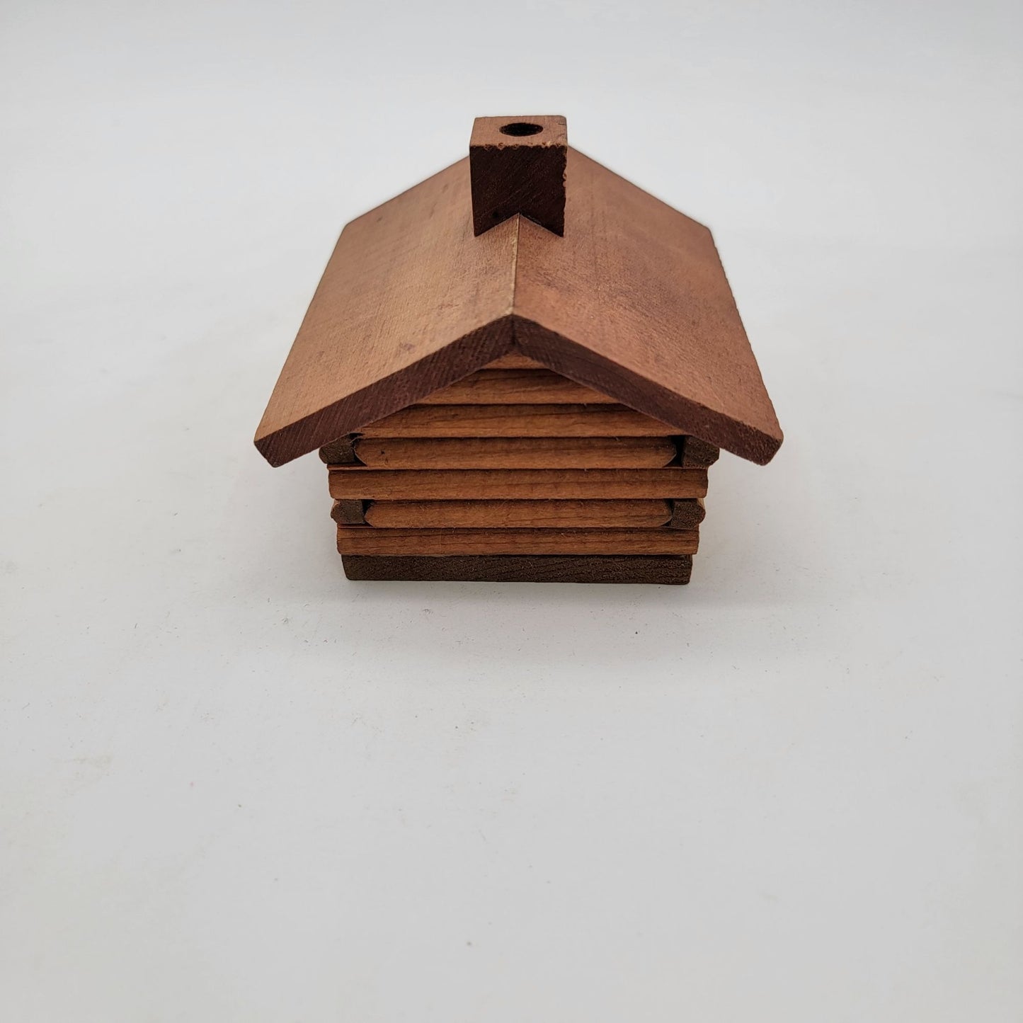 Vintage Wood Log Cabin Incense Burner With Smoking Chimney