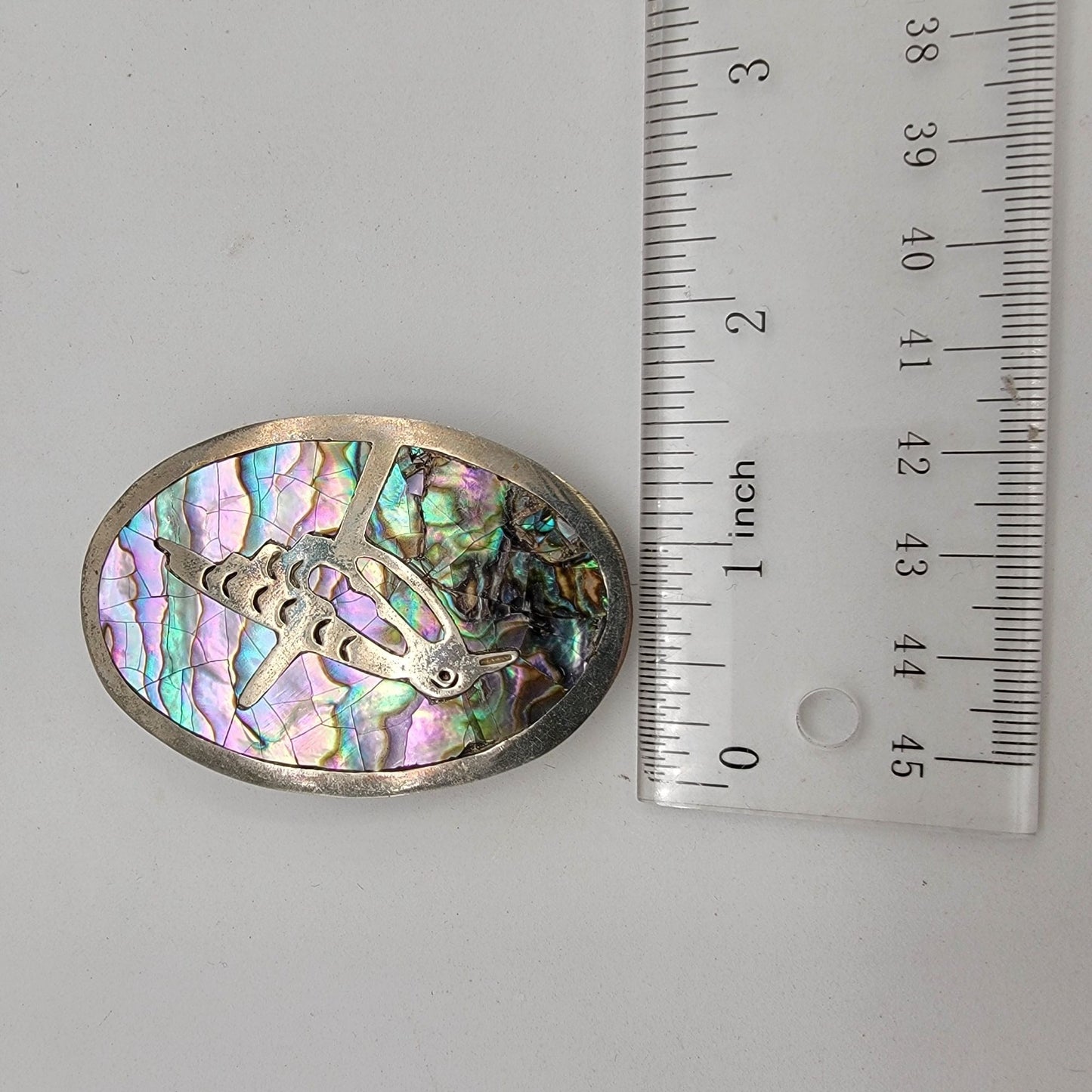 Vintage Mexican Abalone Inlay Belt Buckle With Bird