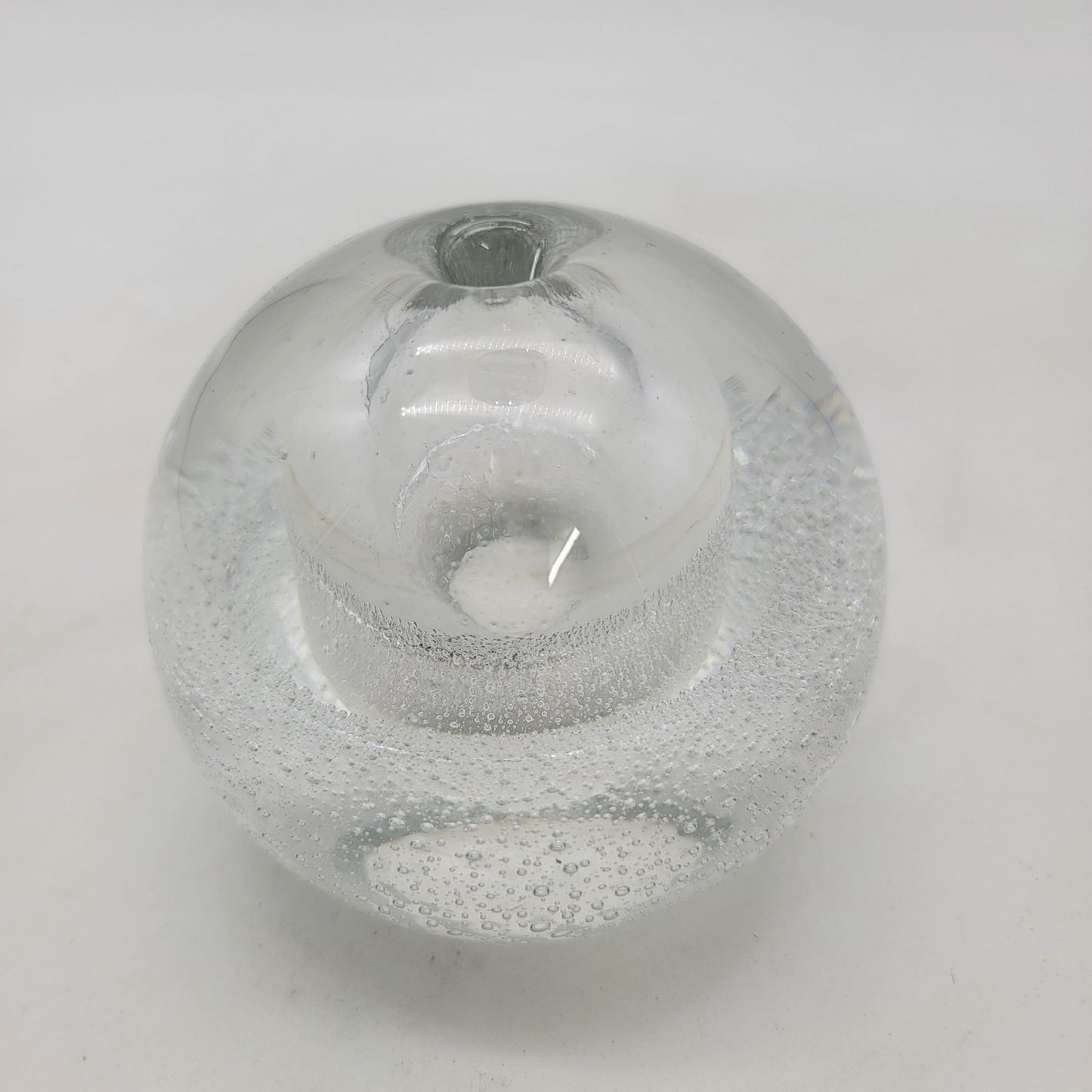 Vintage Clear Glass Polish Bubble Paperweight Candle Holder Oil Lamp