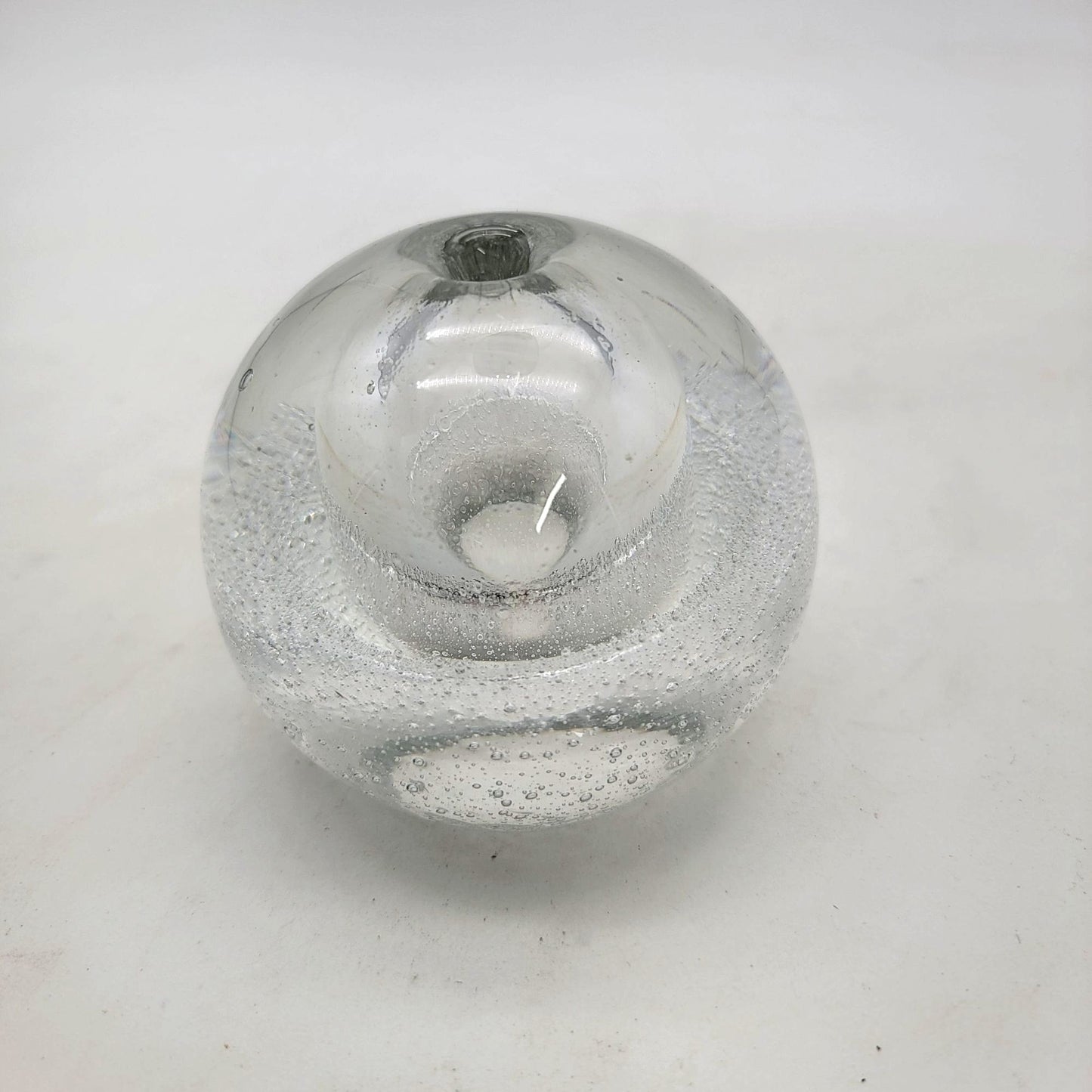 Vintage Clear Glass Polish Bubble Paperweight Candle Holder Oil Lamp