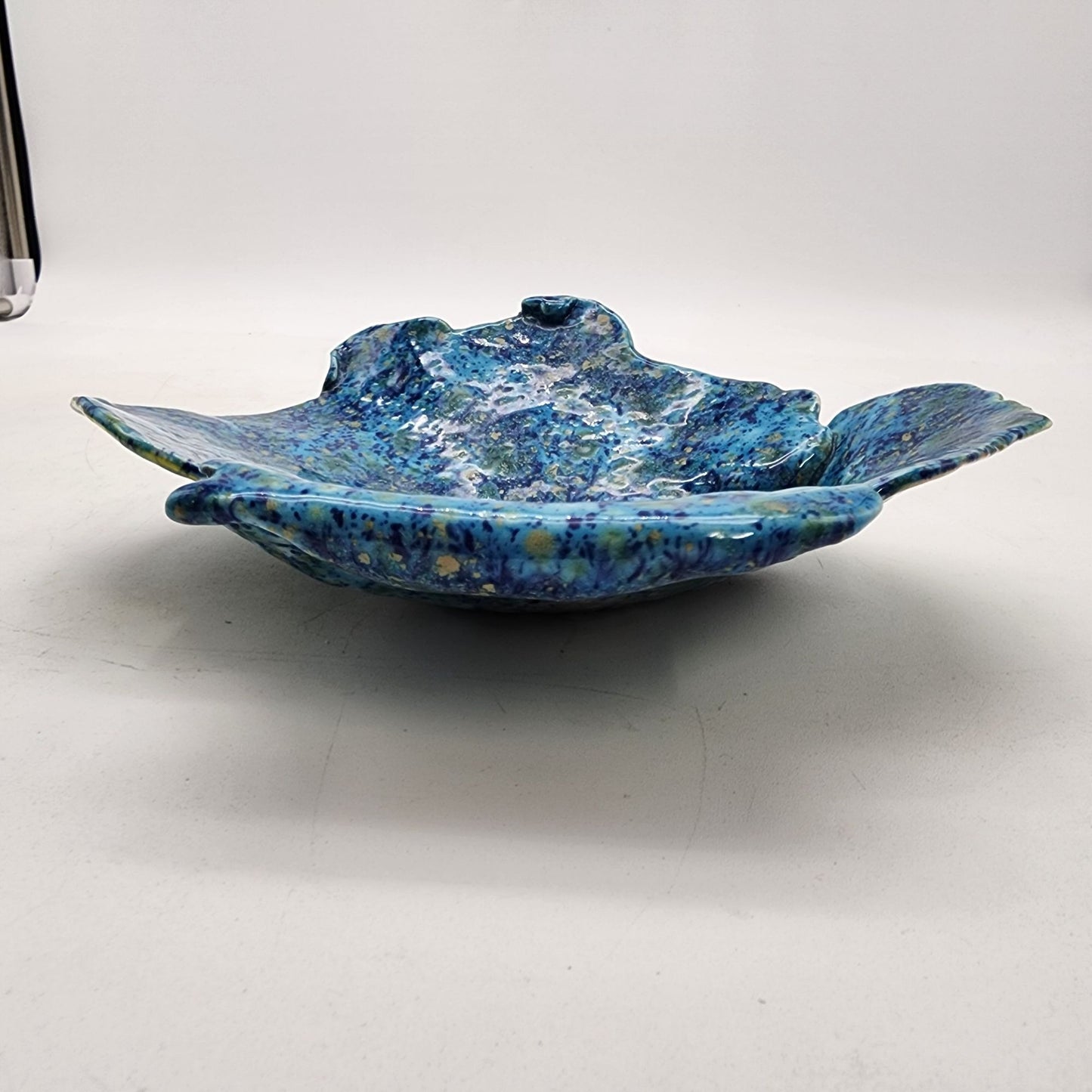Blue Speckled Pottery Abstract Folded Dish Larger