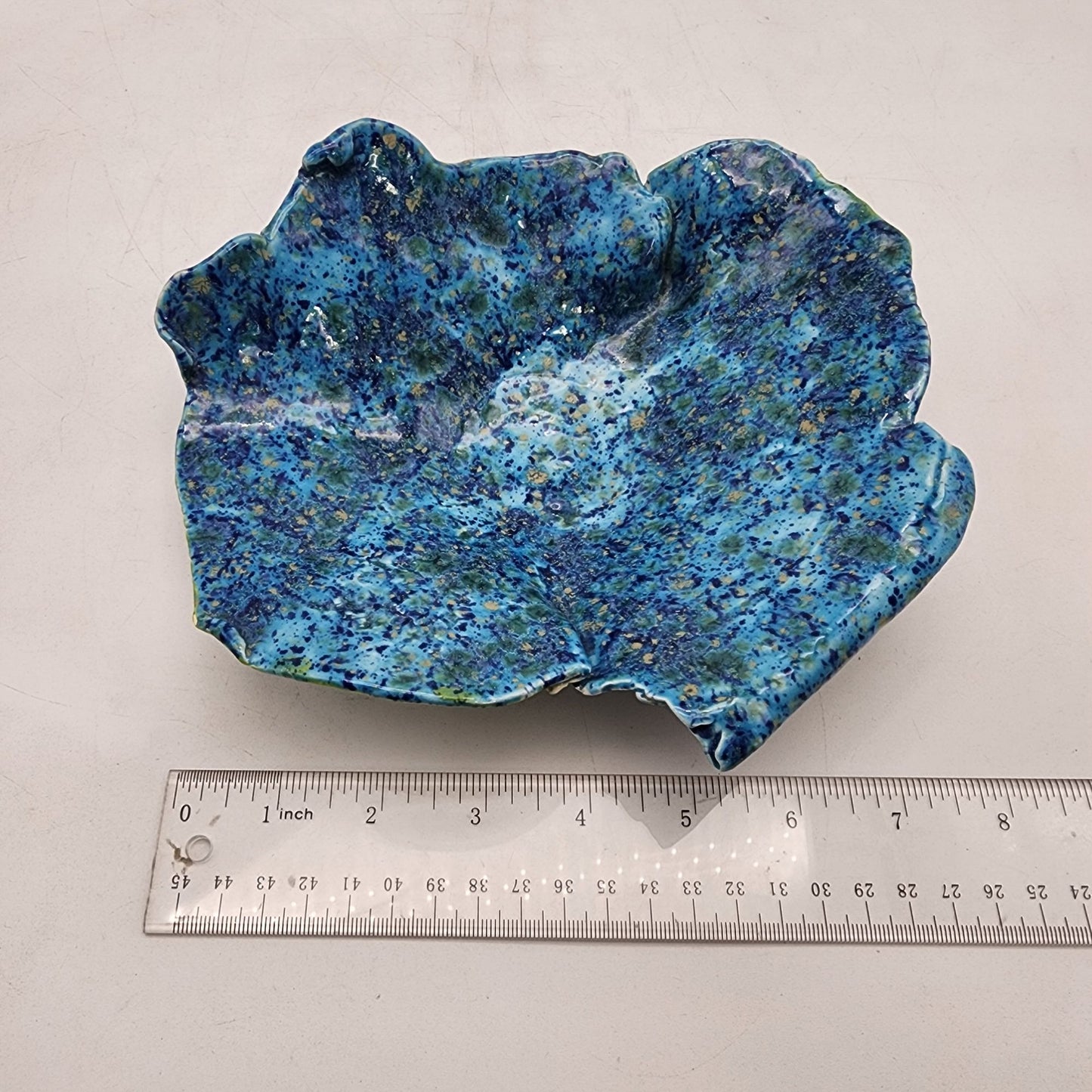 Blue Speckled Pottery Abstract Folded Dish Larger