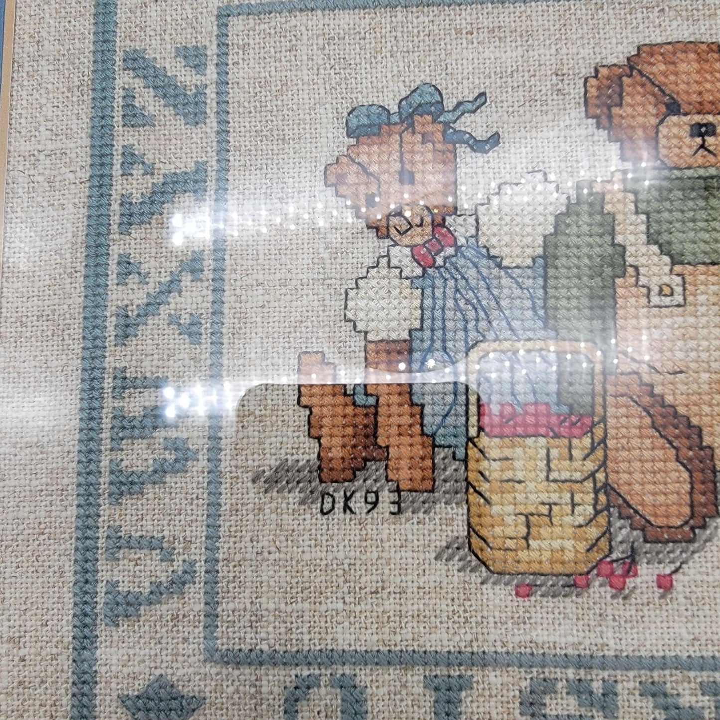 Vintage 1993 Cross-Stitch Alphabet Sampler Bears Signed