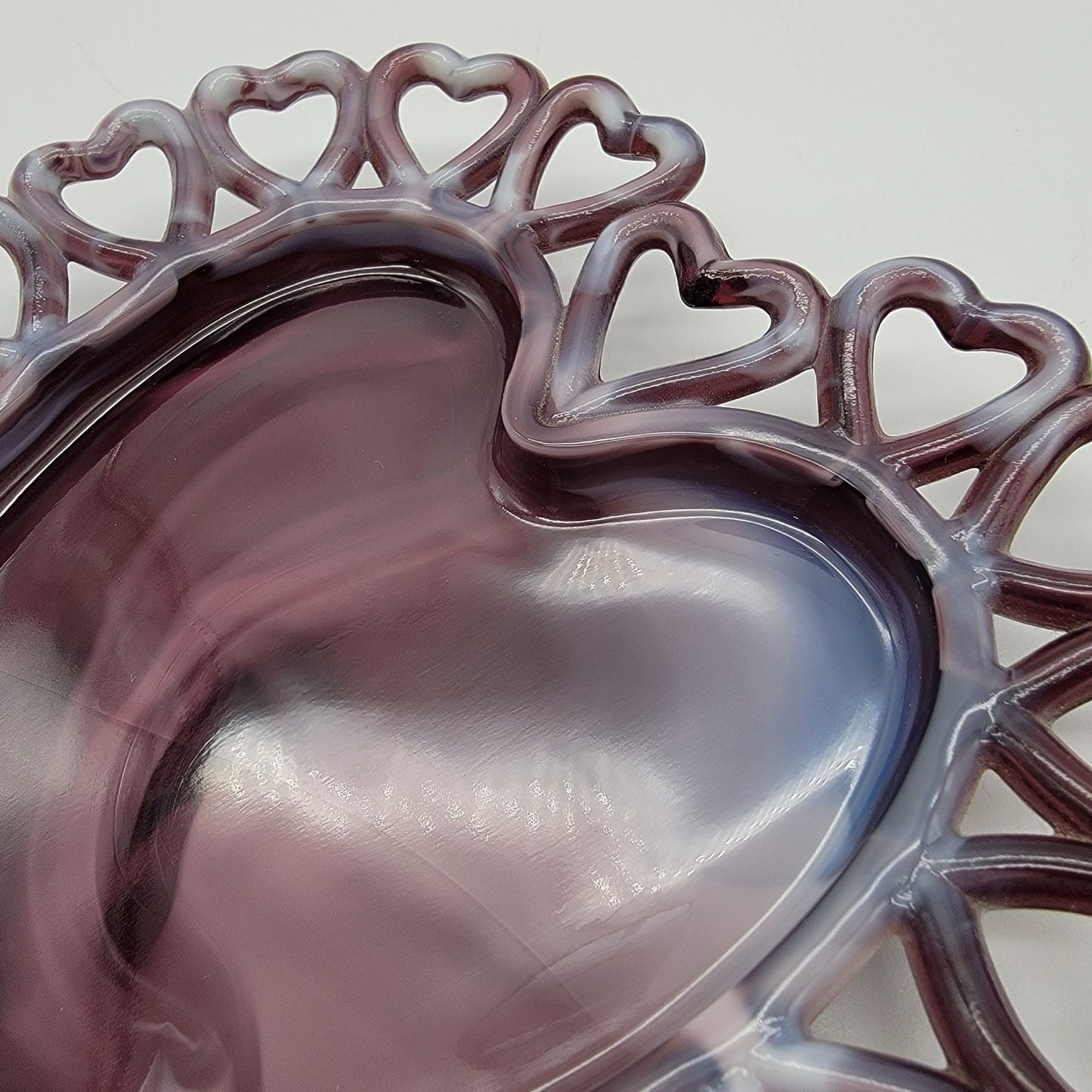 Vintage Westmoreland Amethyst Purple Slag Glass Reticulated Heart Plate - As Found