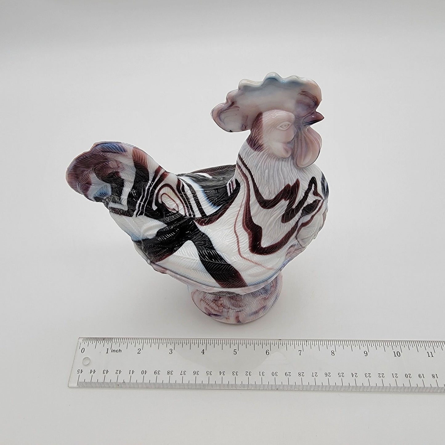 Vintage Westmoreland Amethyst Purple Slag Glass Standing Rooster Covered Dish - As Found