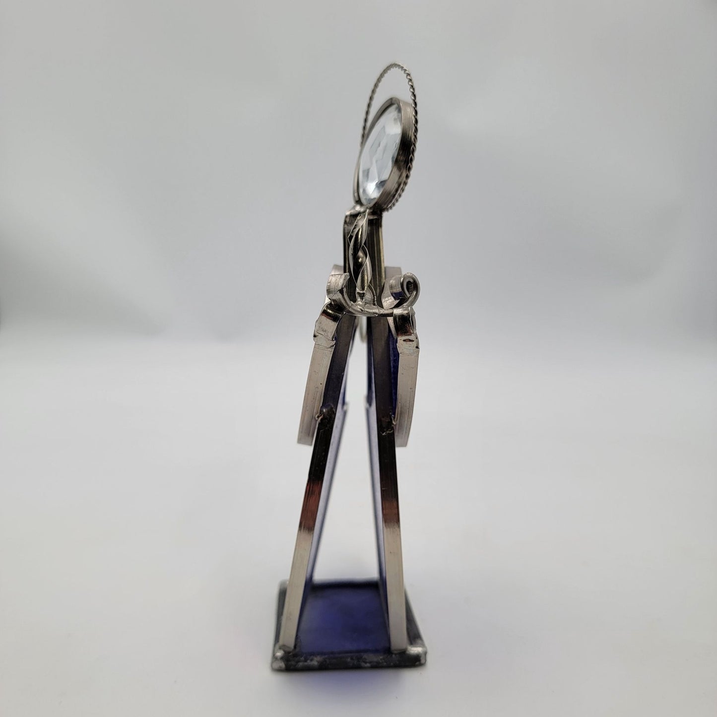 Stained Glass Angel Figurine With Iridescent Blue Purple & Clear Textured Glass