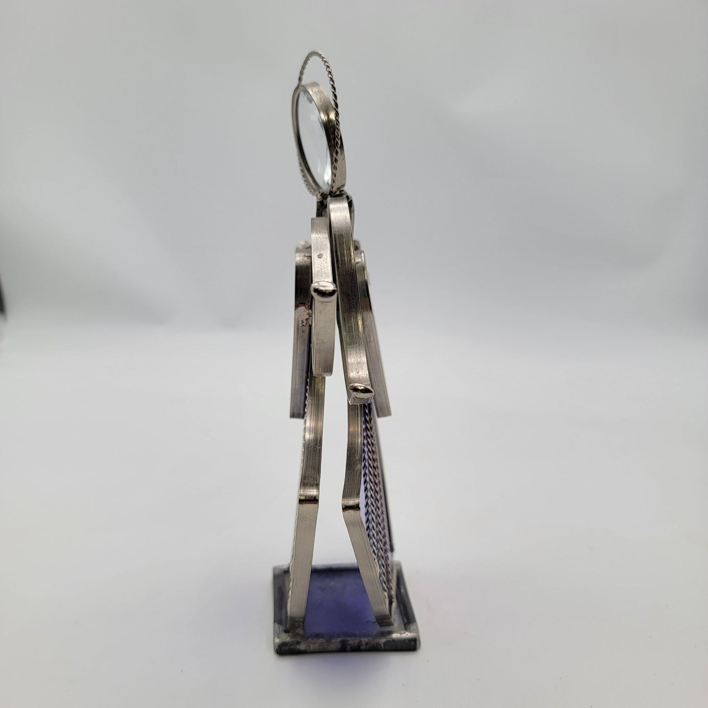 Stained Glass Angel Figurine With Iridescent Blue Purple & Clear Textured Glass