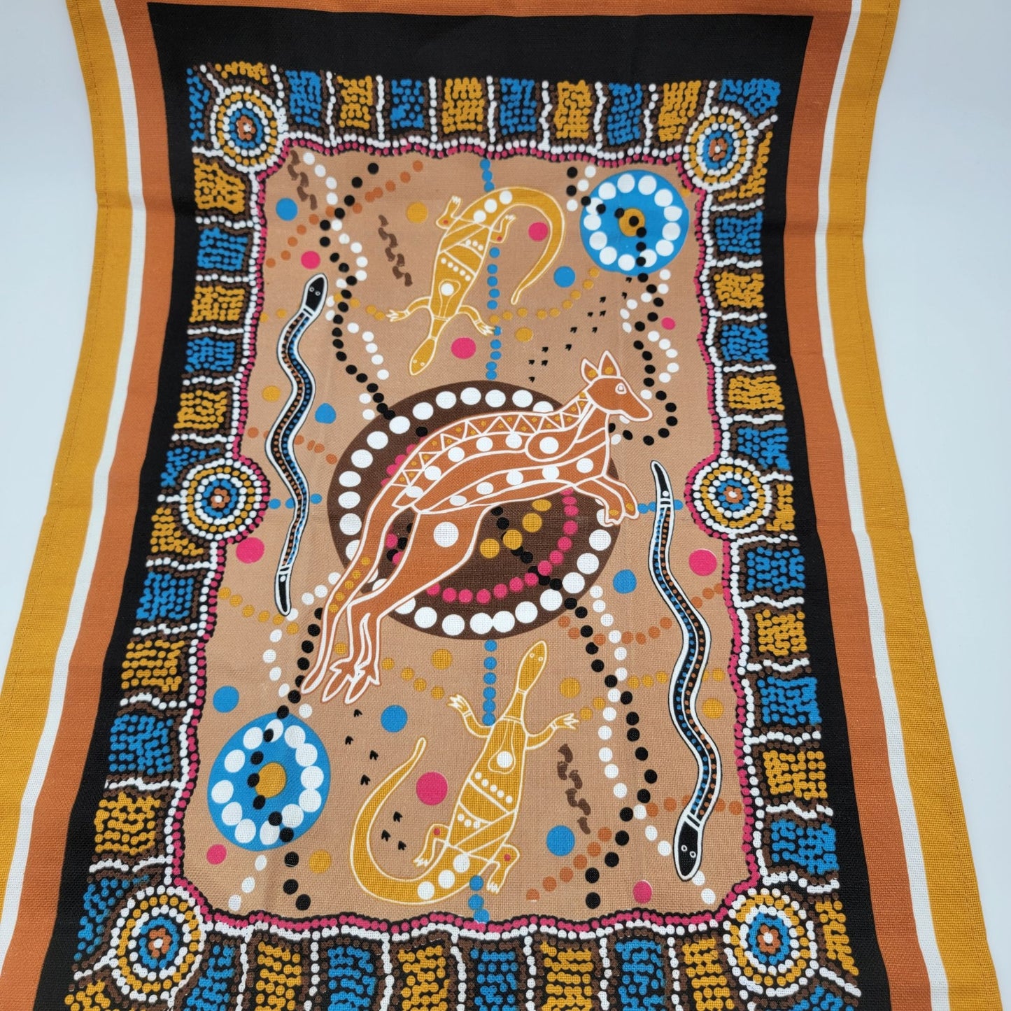 Australia Souvenir Tea Towel With Aboriginal Art Design