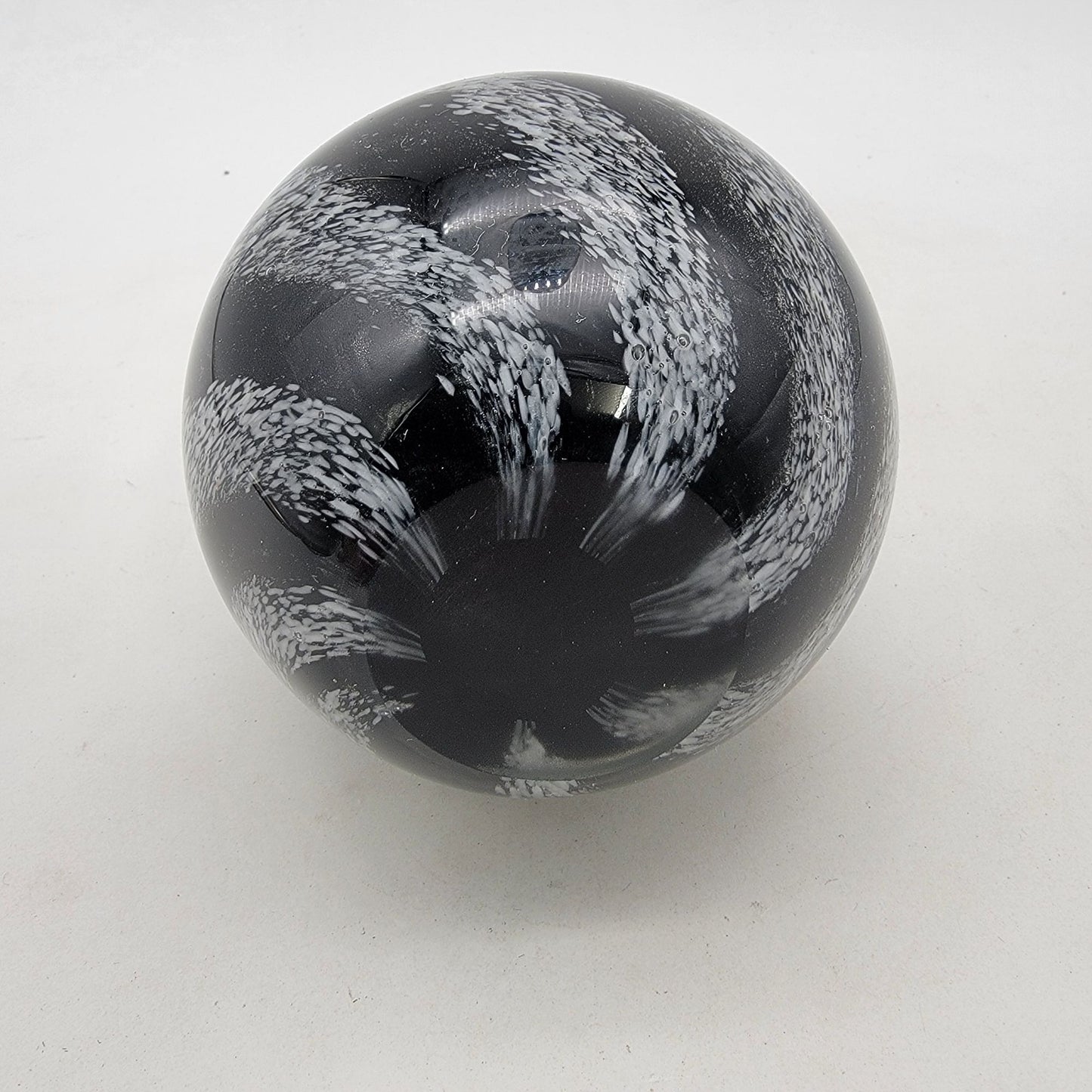 Vintage Magnor Norway Glass Paperweight Black & White Swirl