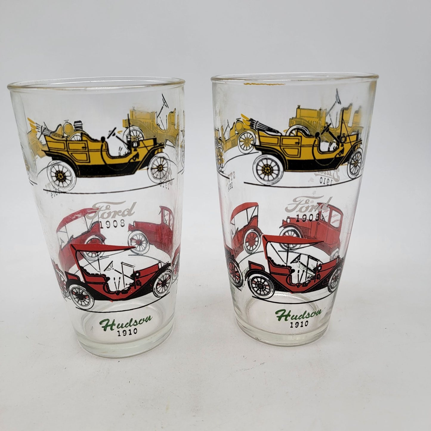 Vintage Hazel Atlas Antique Cars Large Tumbler Glasses Set Of 2