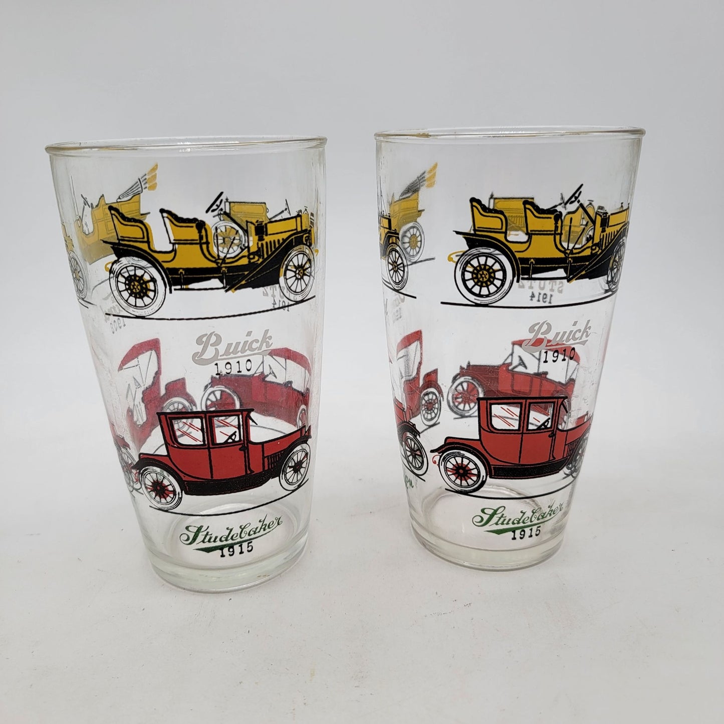Vintage Hazel Atlas Antique Cars Large Tumbler Glasses Set Of 2