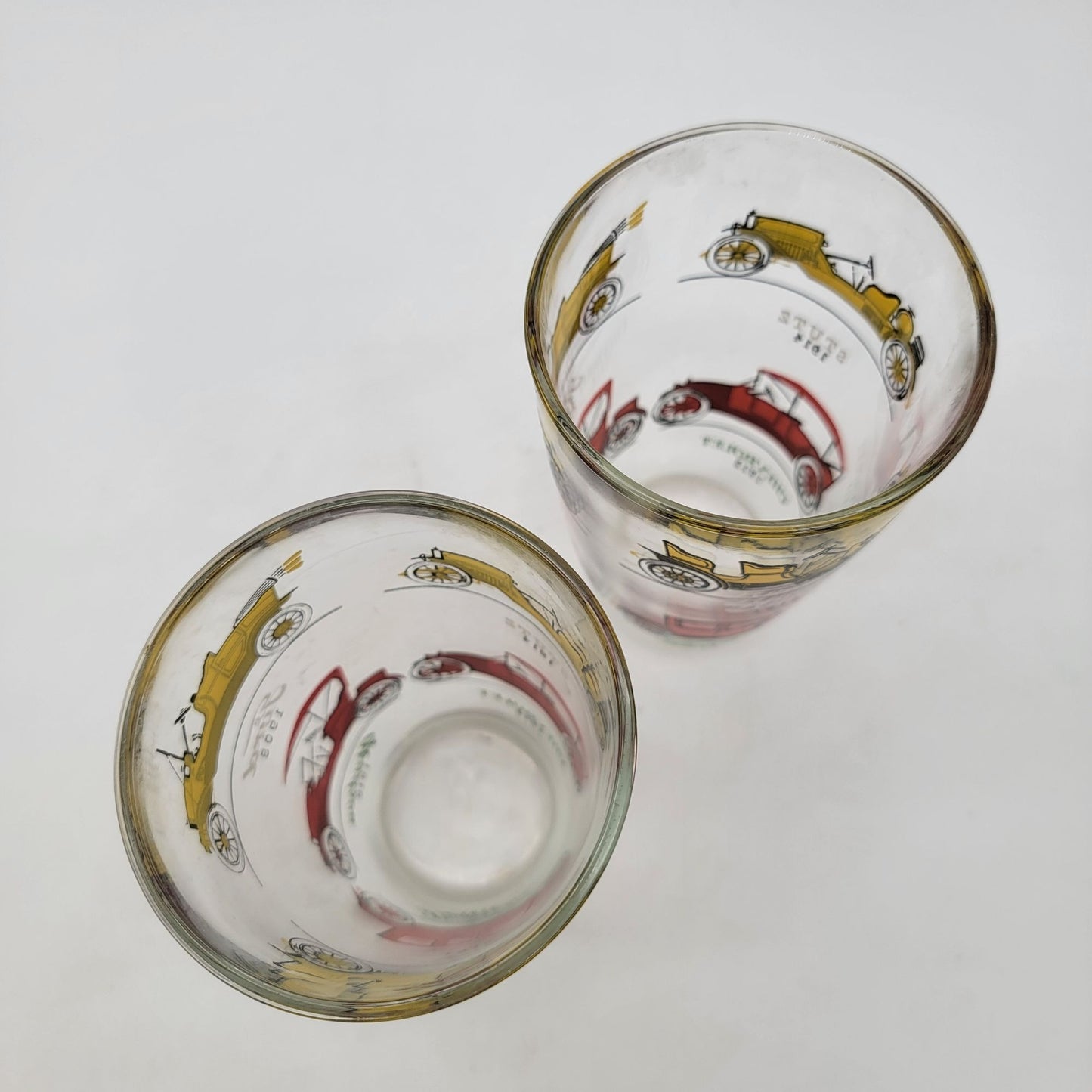 Vintage Hazel Atlas Antique Cars Large Tumbler Glasses Set Of 2