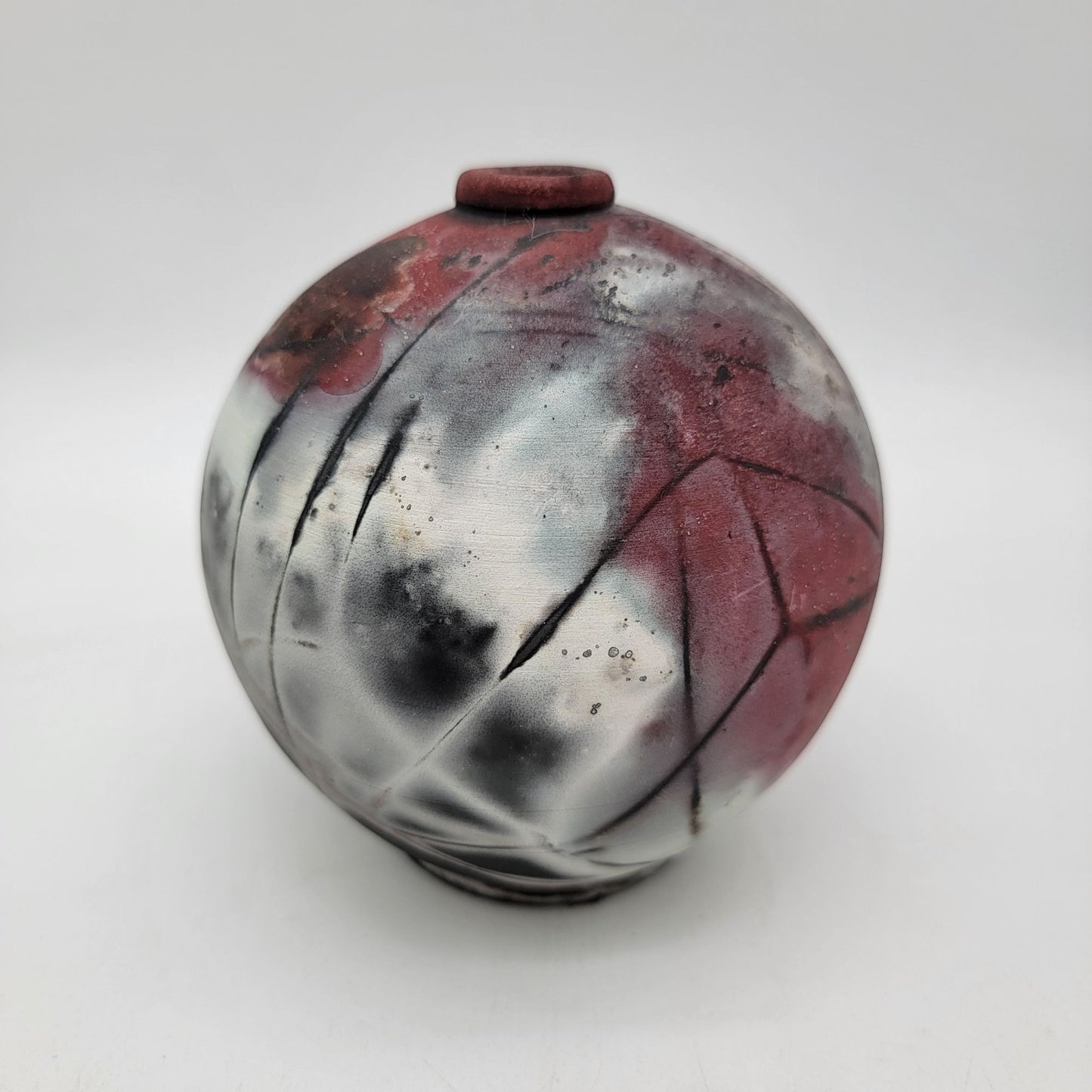 Vintage Raku Pottery Vase With Unique Abstract Design Artist Signed