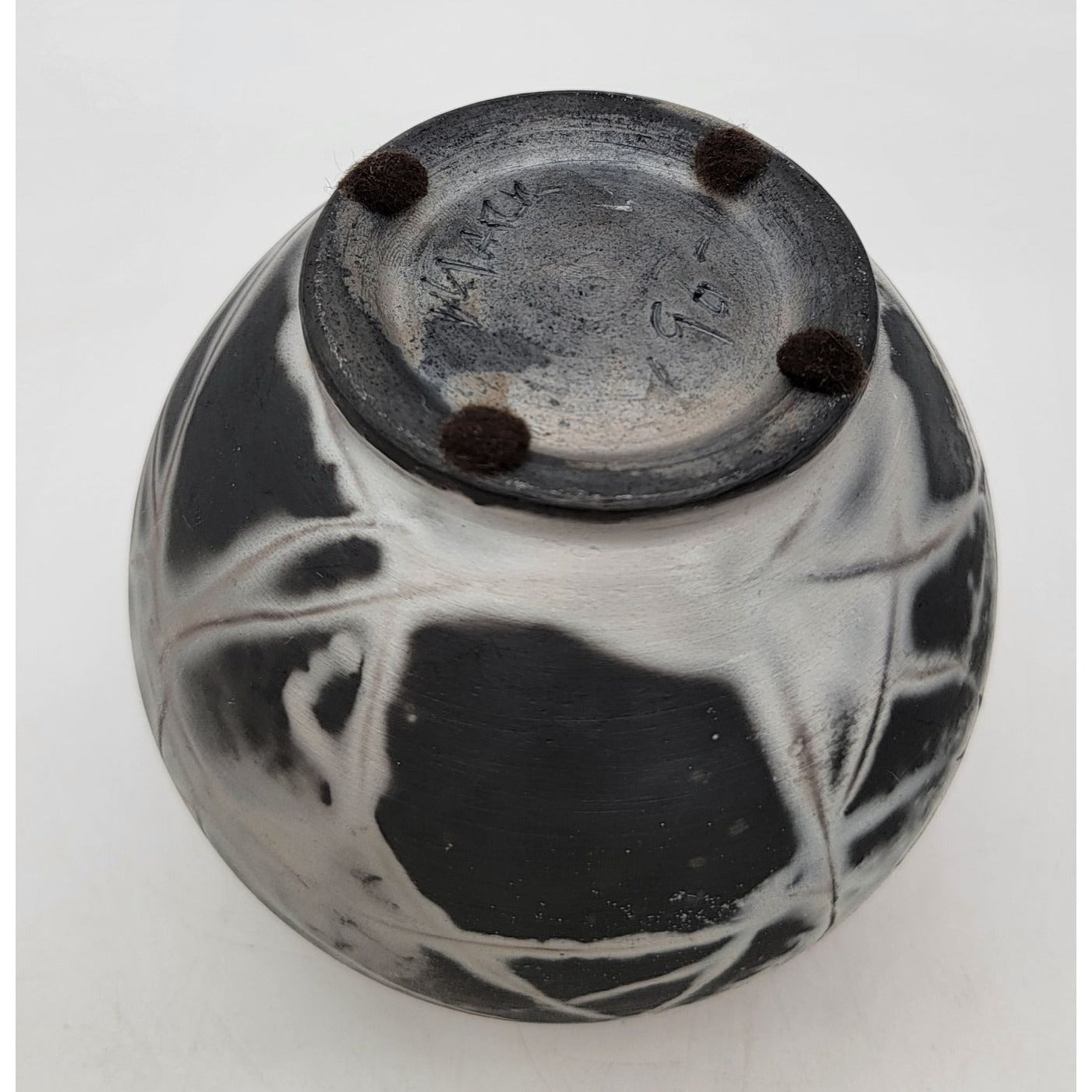 Vintage Raku Pottery Vase With Unique Abstract Design Artist Signed