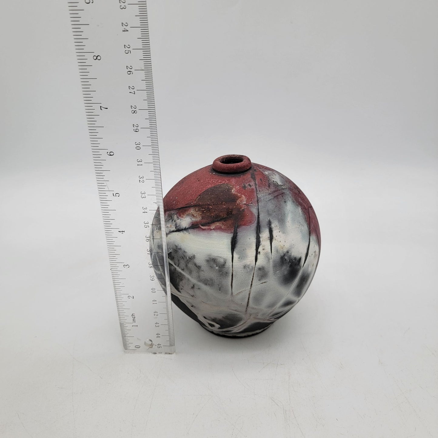 Vintage Raku Pottery Vase With Unique Abstract Design Artist Signed