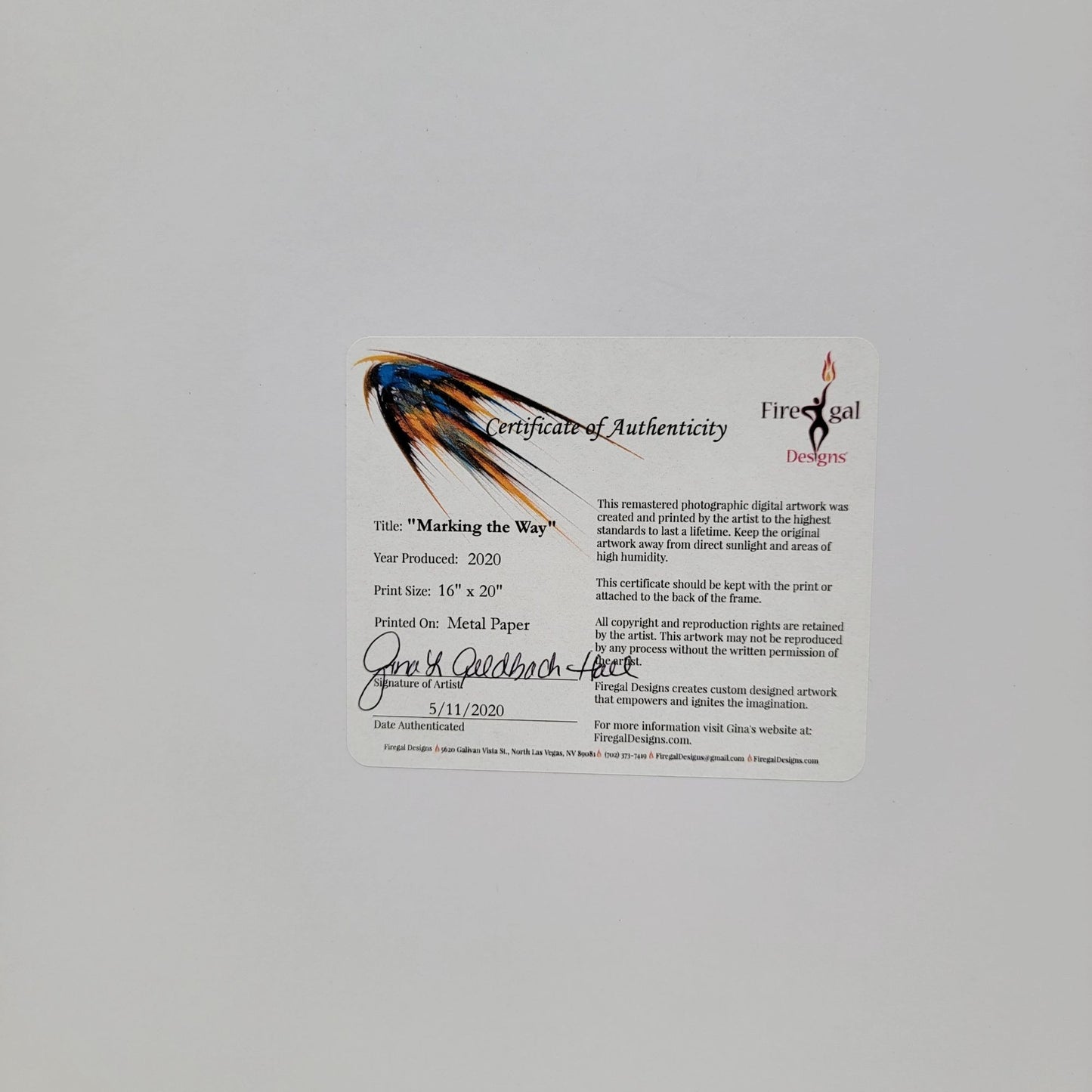 "Marking The Way" 2020 By Gina Geldbach-Hall 16x20" Print On Metal Paper With COA Firegal Designs