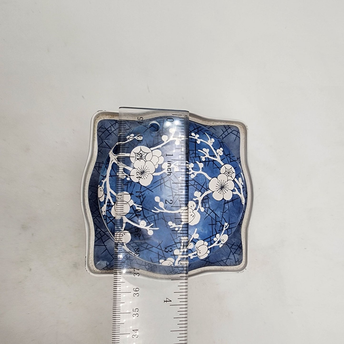 Vintage Daher England Tin Tea Box With Lid Blue & White Blossom Square