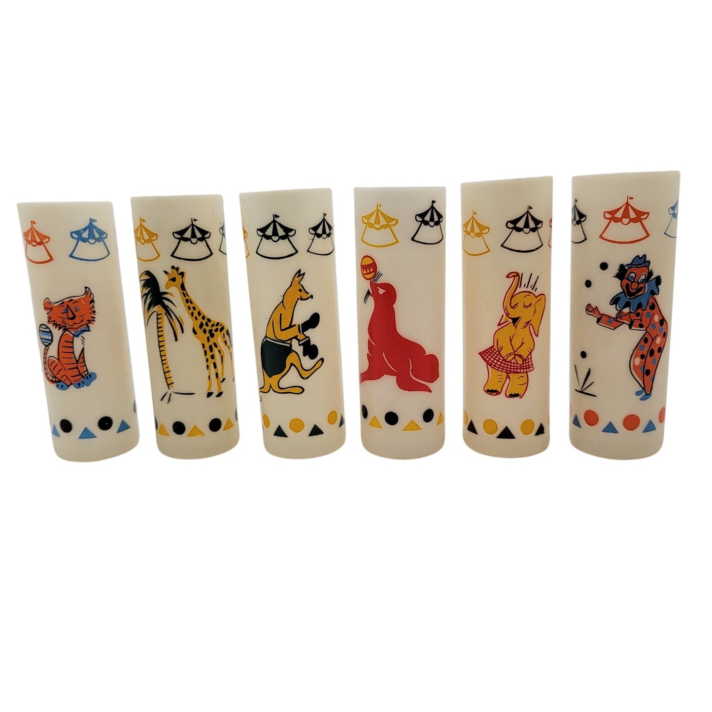 Vintage Mid-Century Modern Circus Themed Plastic Tumblers Set Of 6