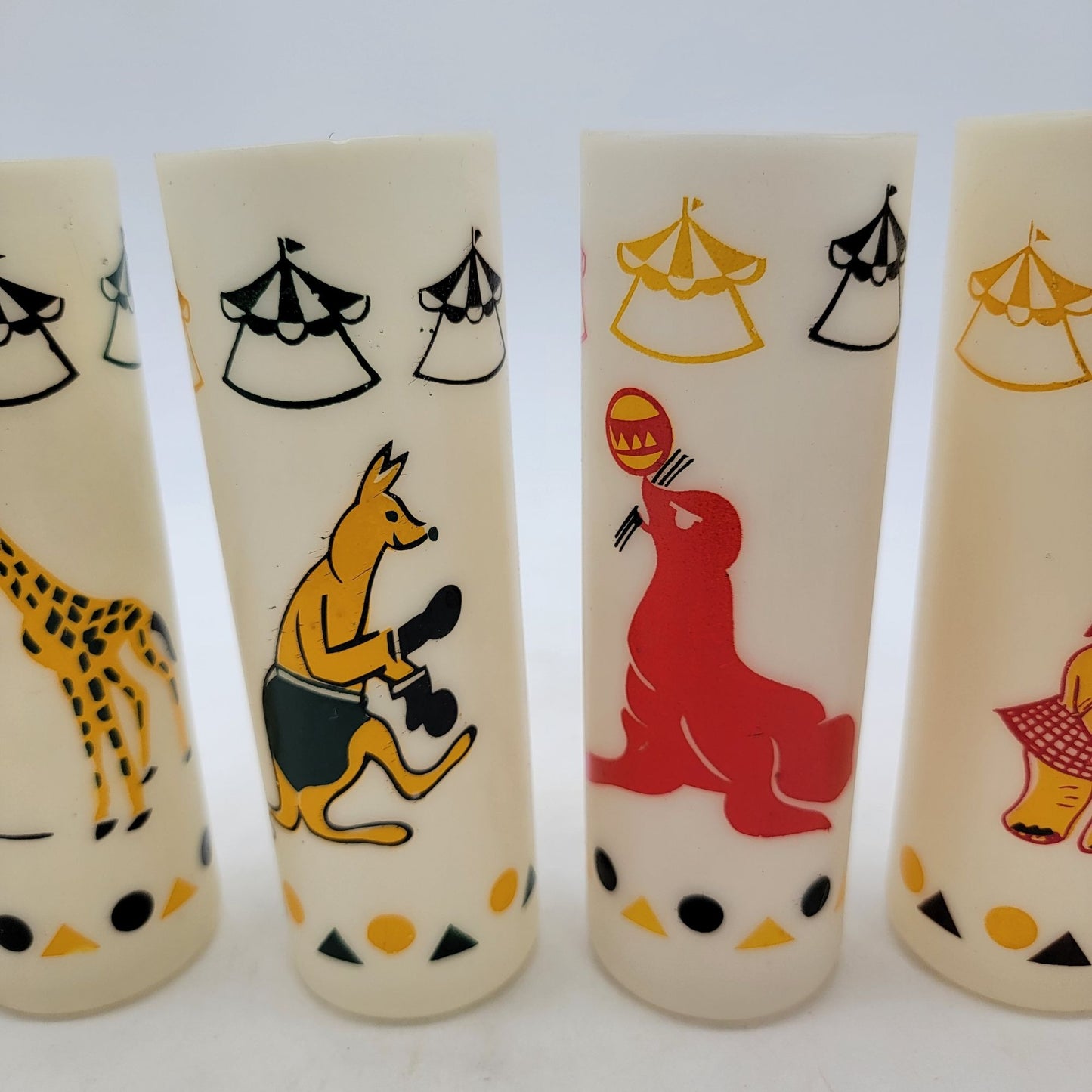 Vintage Mid-Century Modern Circus Themed Plastic Tumblers Set Of 6