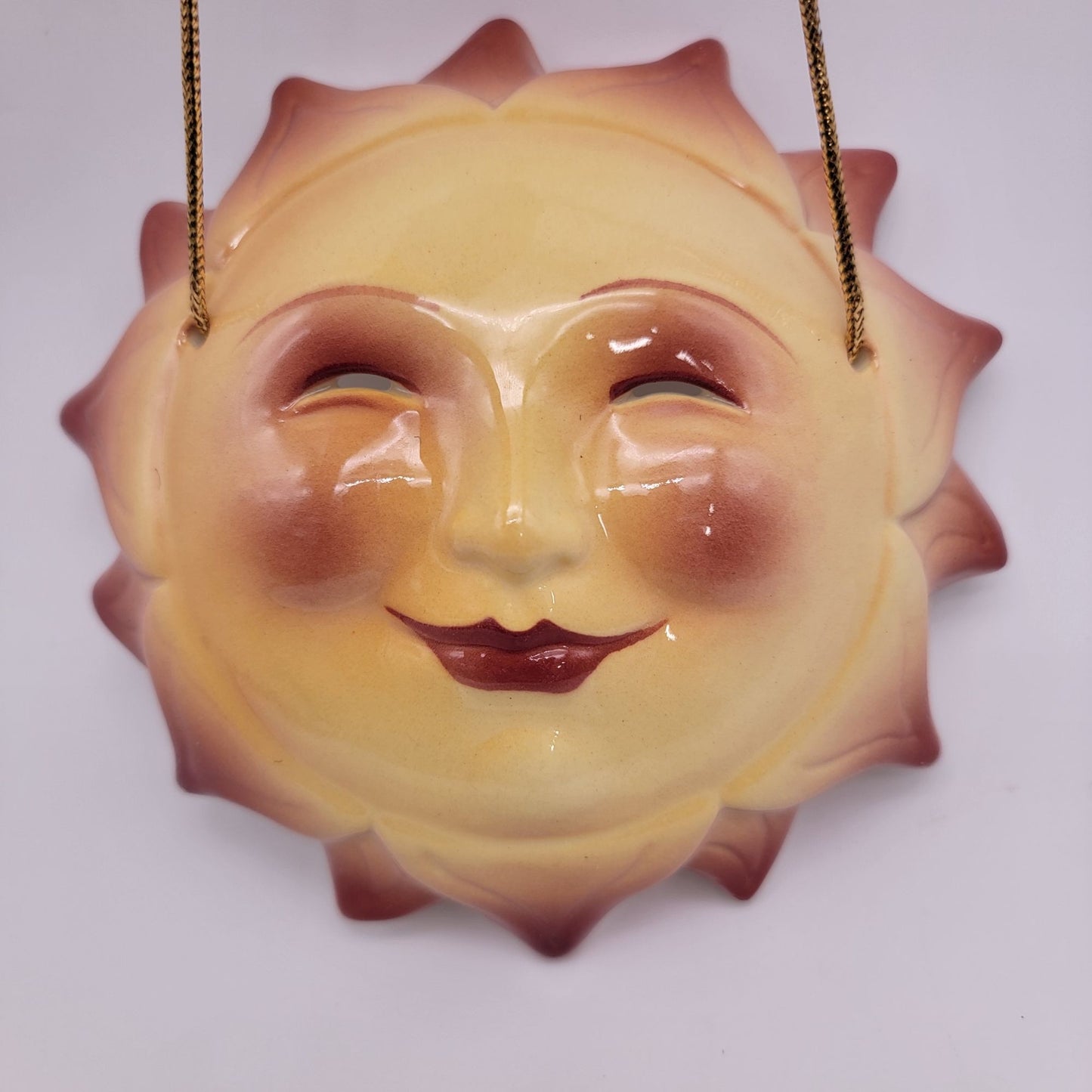 Vintage Hand-Painted Sun Face Ceramic Wall Hanging