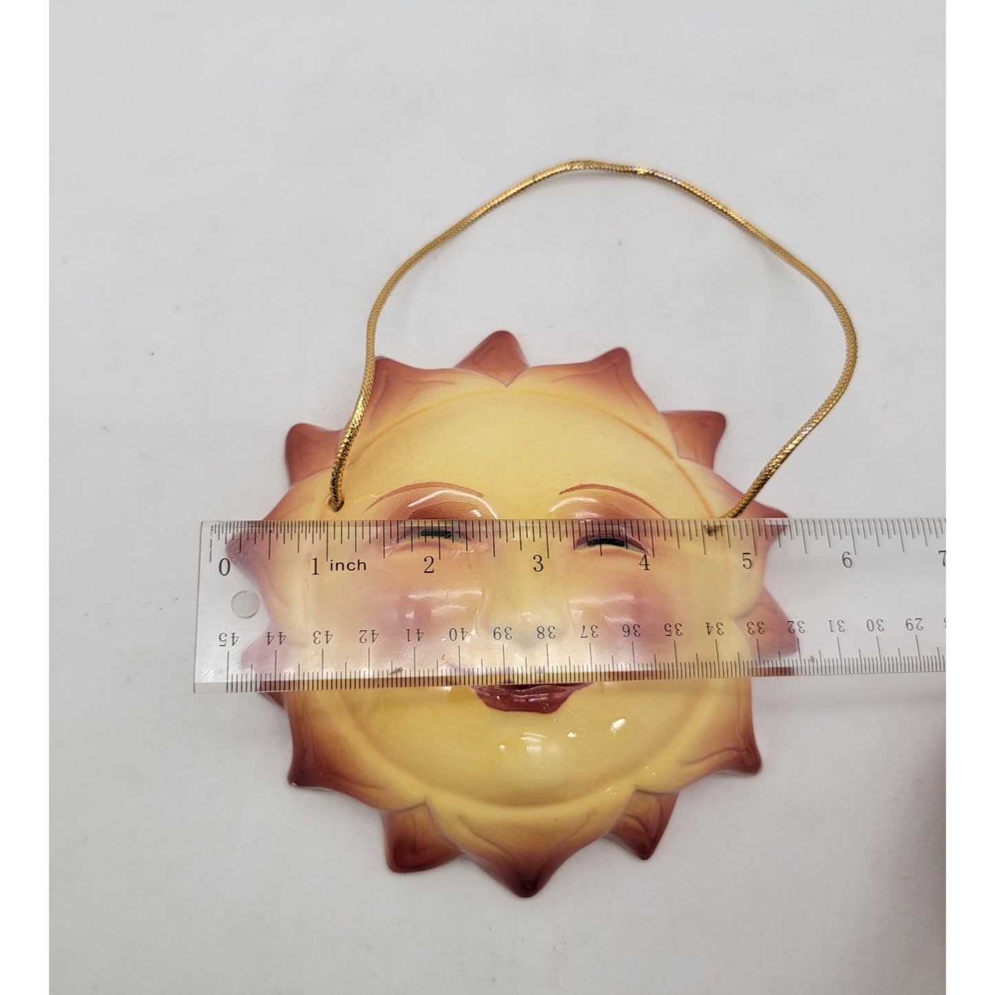 Vintage Hand-Painted Sun Face Ceramic Wall Hanging