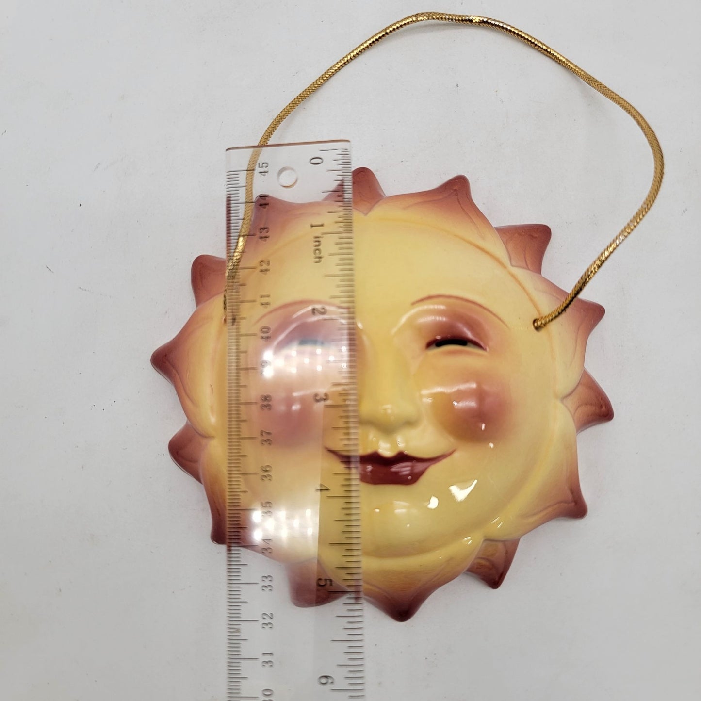 Vintage Hand-Painted Sun Face Ceramic Wall Hanging