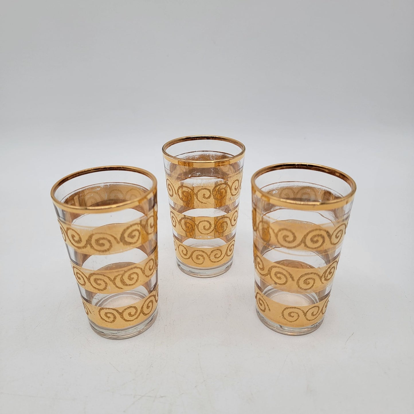 Vintage French Gold Swirl Pattern Shot Glasses Set Of 3