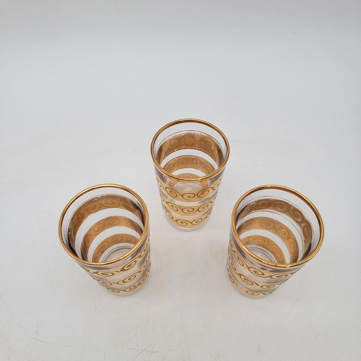 Vintage French Gold Swirl Pattern Shot Glasses Set Of 3