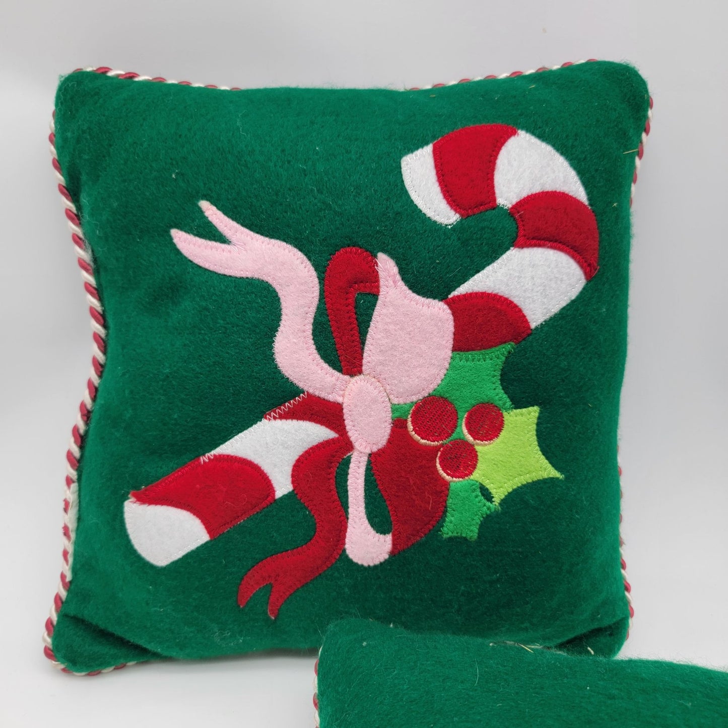 Pair of Vintage Christmas Candy Cane Felt Pillows