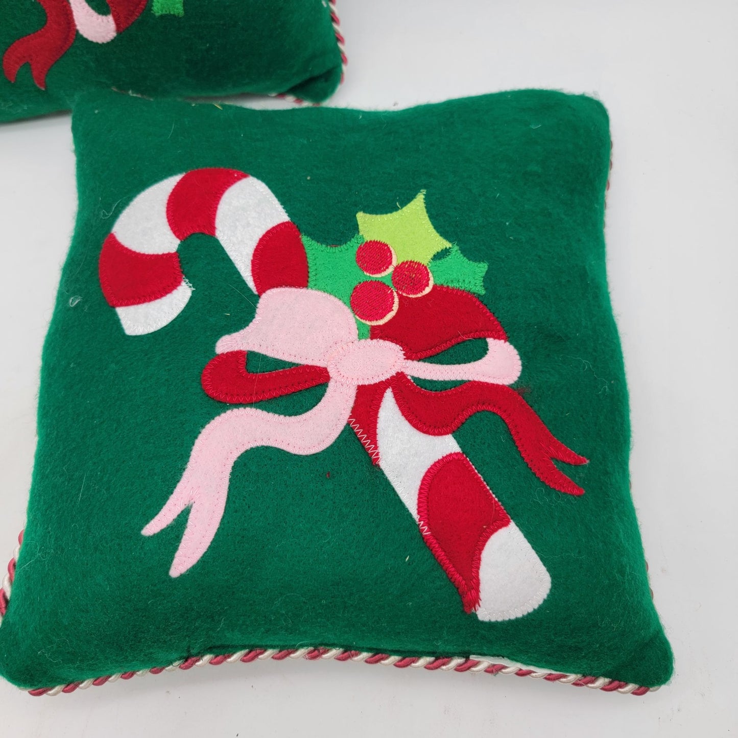 Pair of Vintage Christmas Candy Cane Felt Pillows