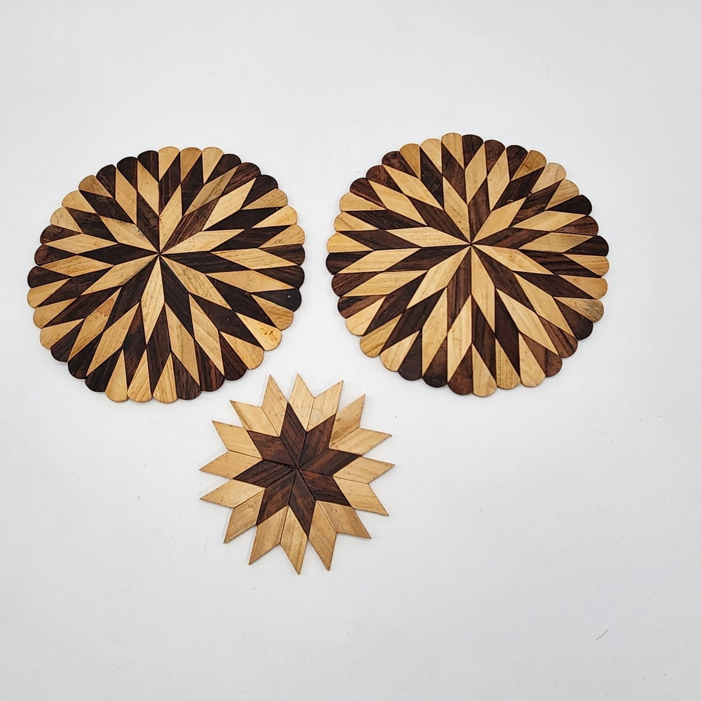 Handcrafted Wooden Star Pattern Trivet Set