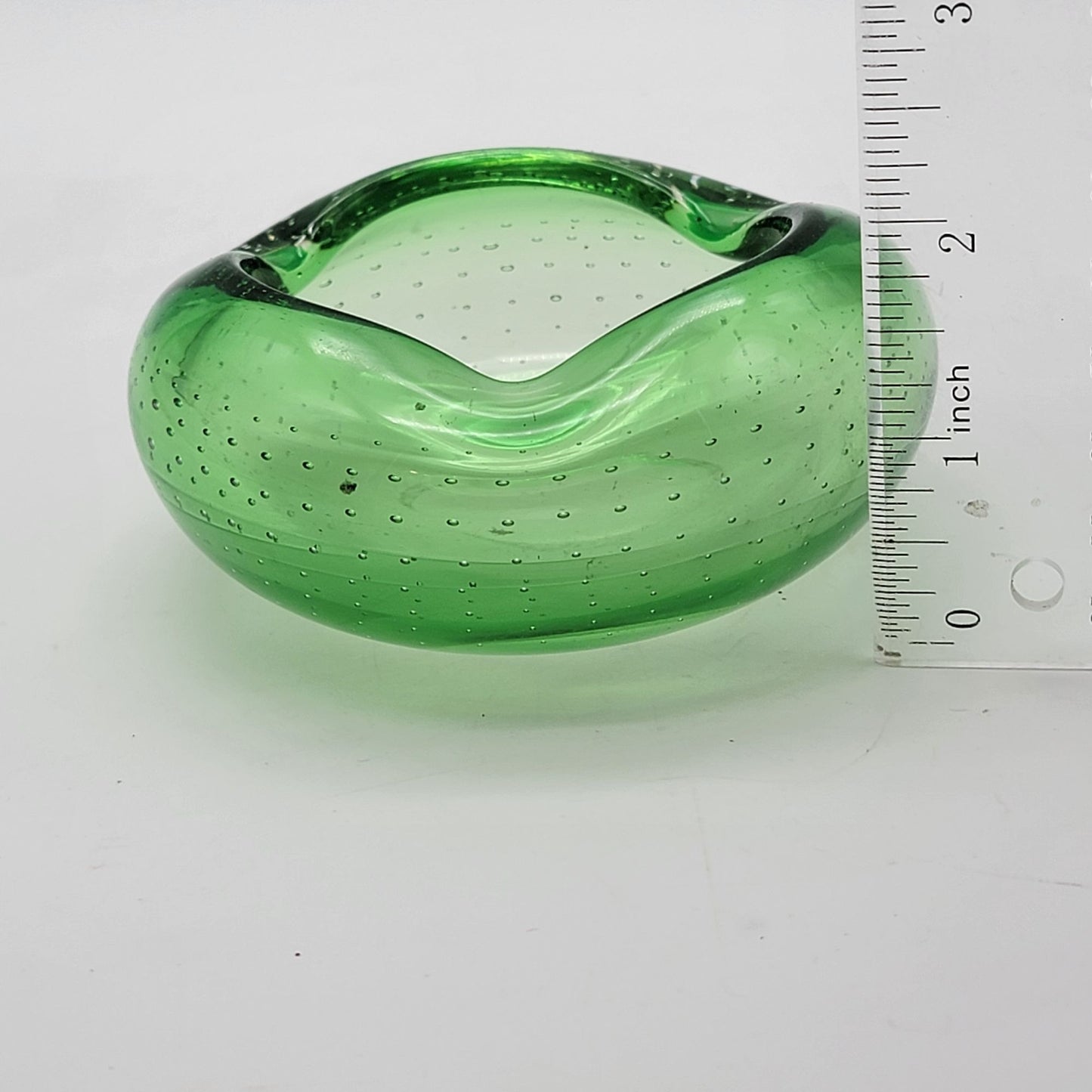 Vintage Murano Bullicante Green Art Glass Ashtray