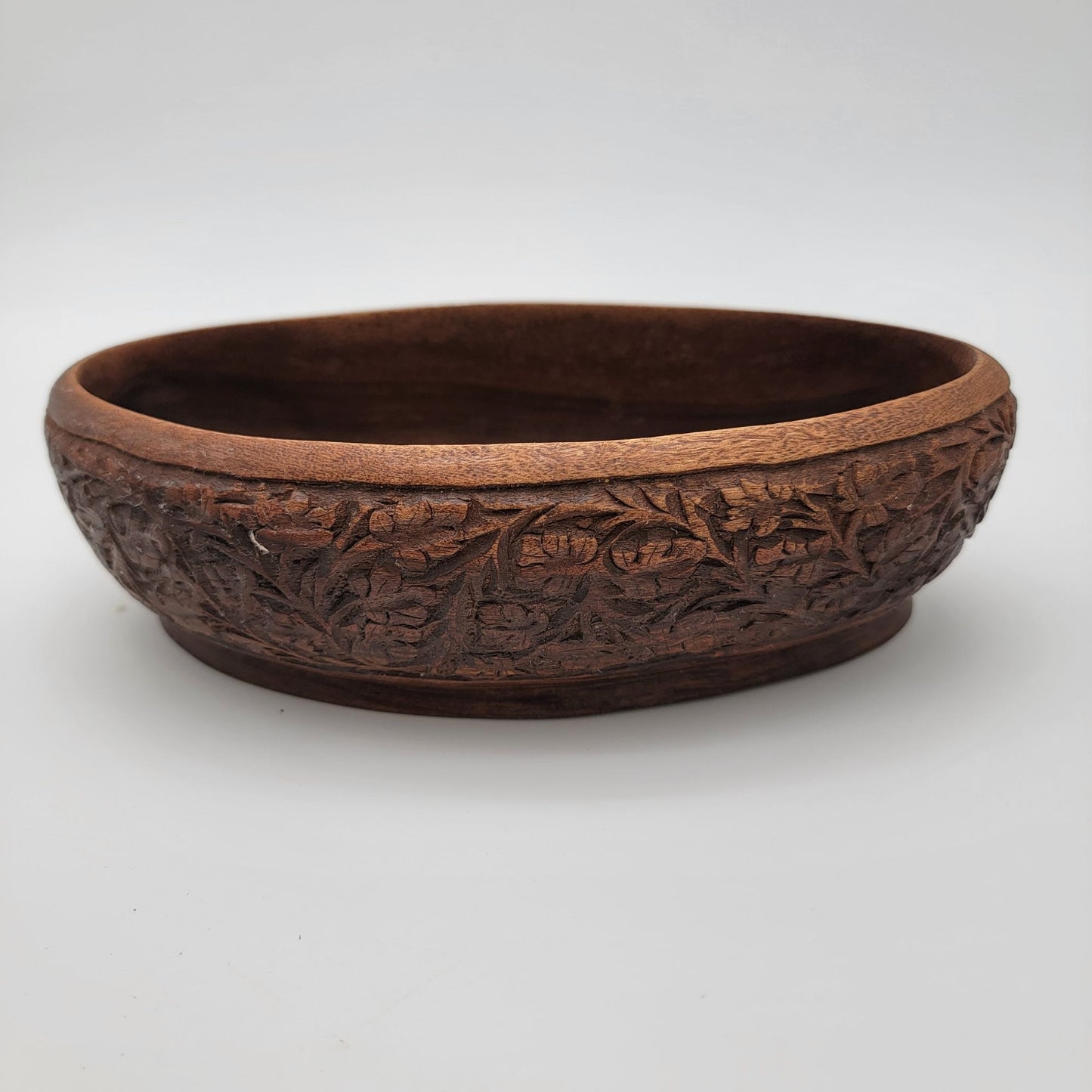 Handcrafted Carved Wooden Oval Bowl