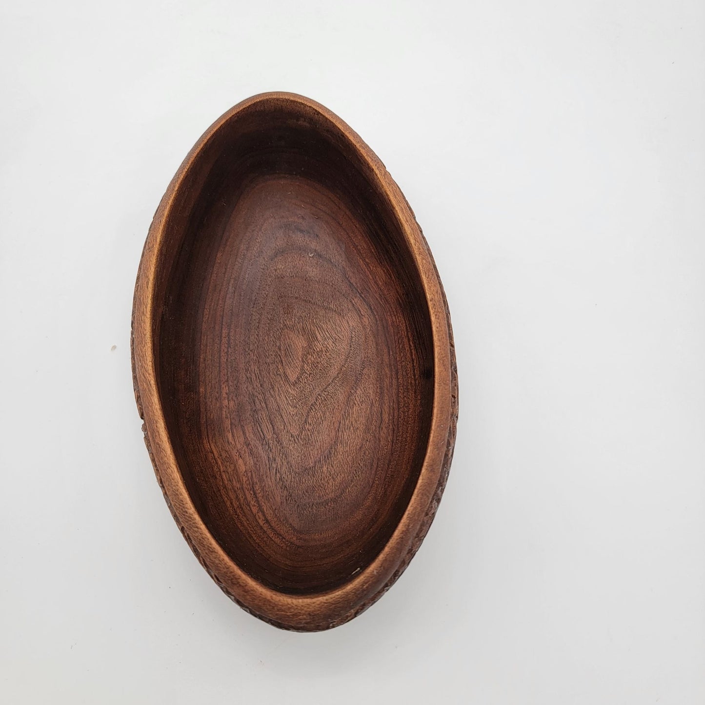 Handcrafted Carved Wooden Oval Bowl