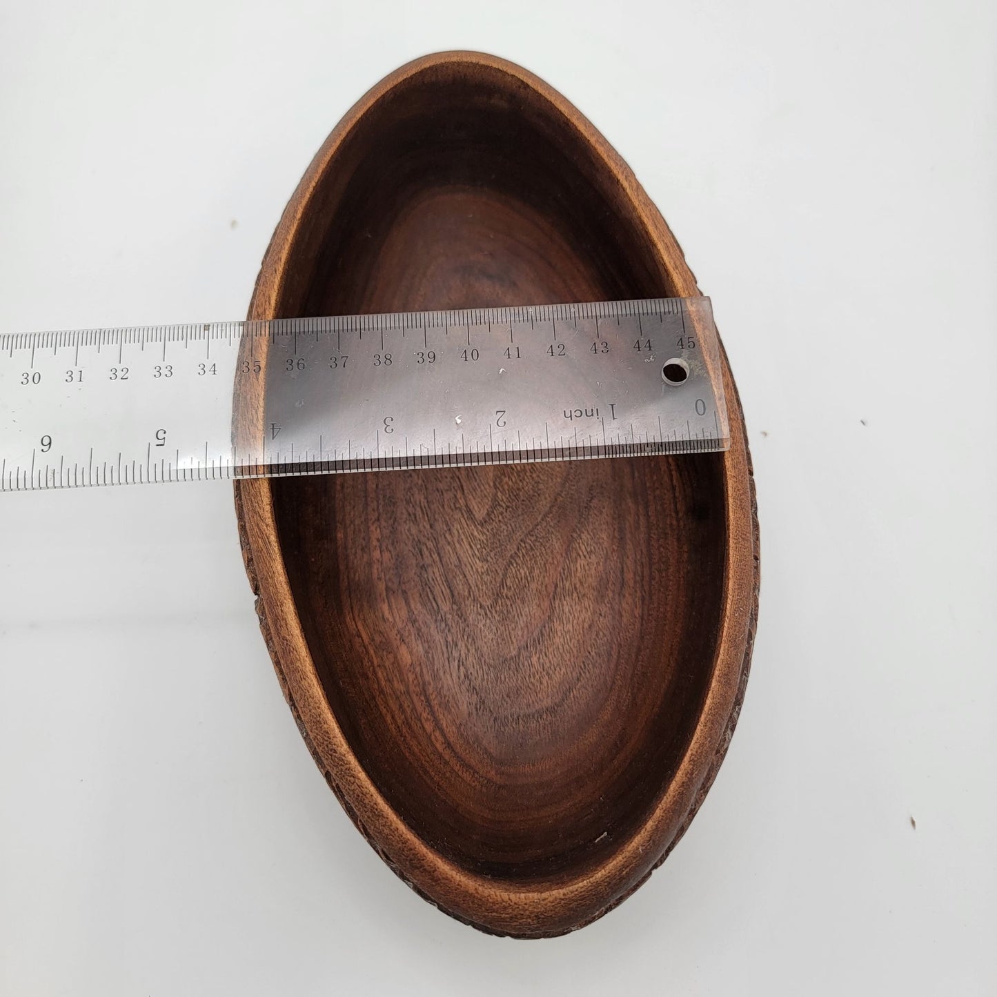 Handcrafted Carved Wooden Oval Bowl
