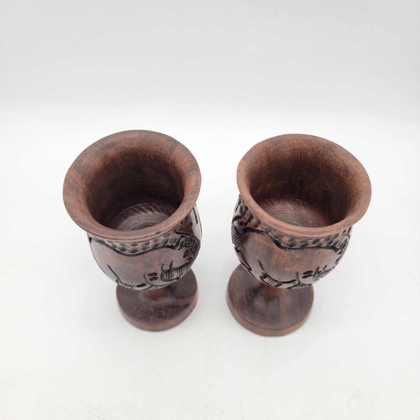 Vintage Zimbabwe Carved Wood Goblet Set