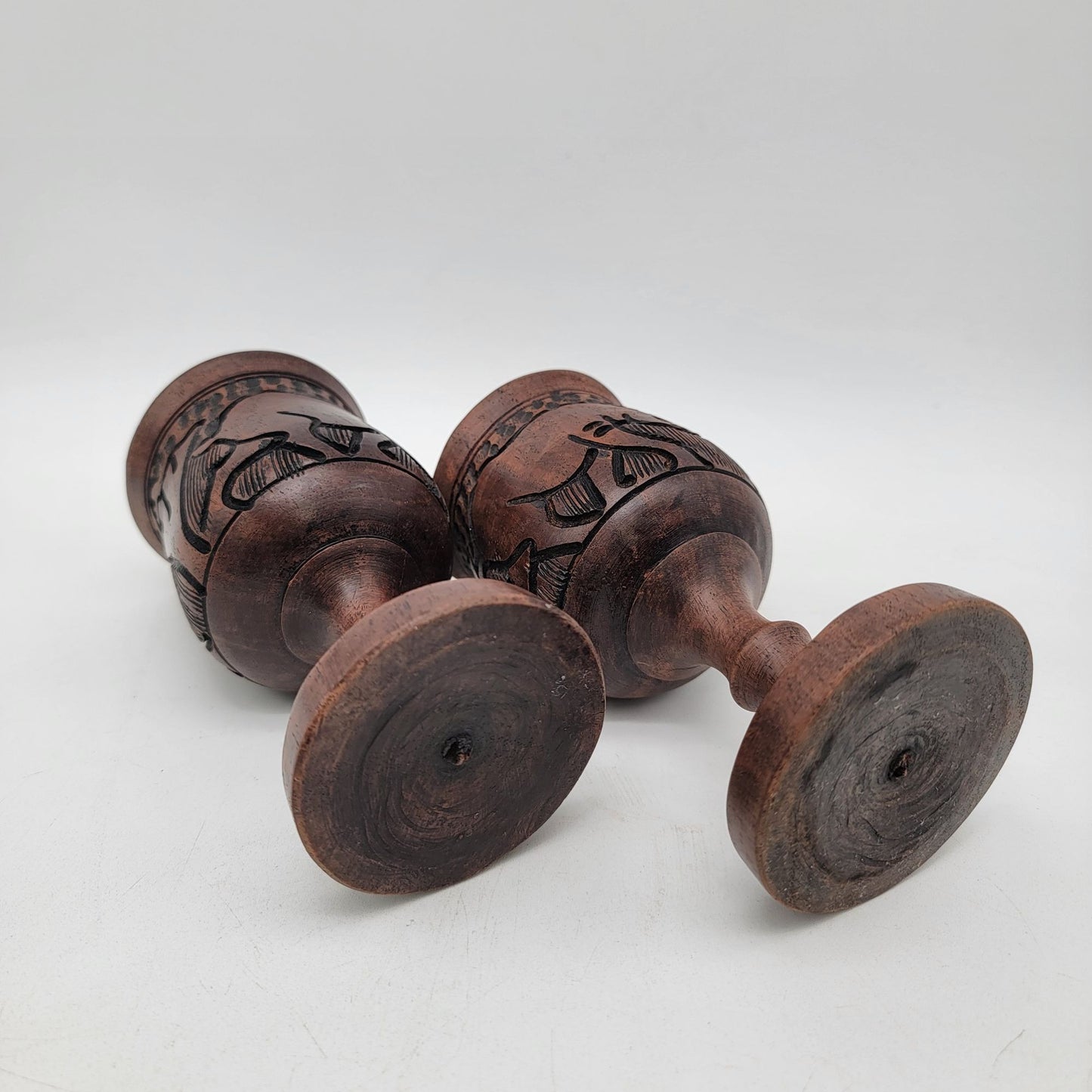 Vintage Zimbabwe Carved Wood Goblet Set