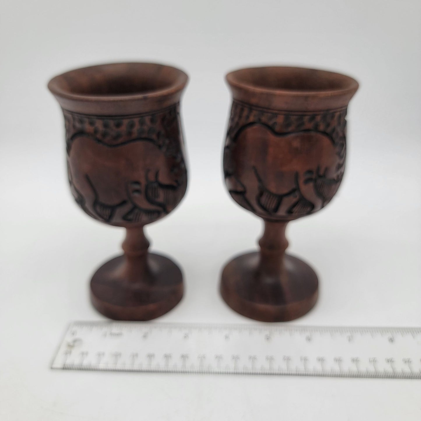 Vintage Zimbabwe Carved Wood Goblet Set