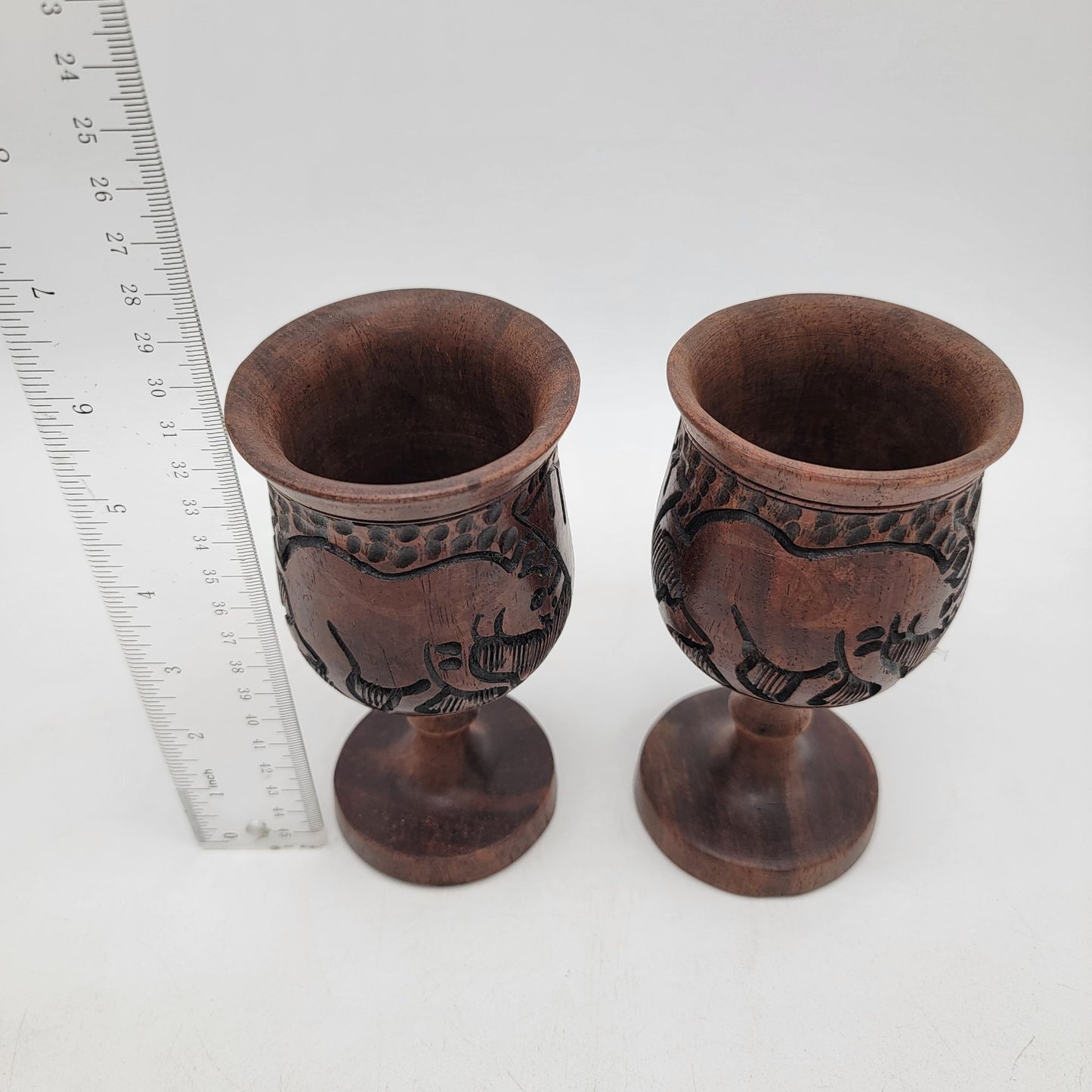 Vintage Zimbabwe Carved Wood Goblet Set
