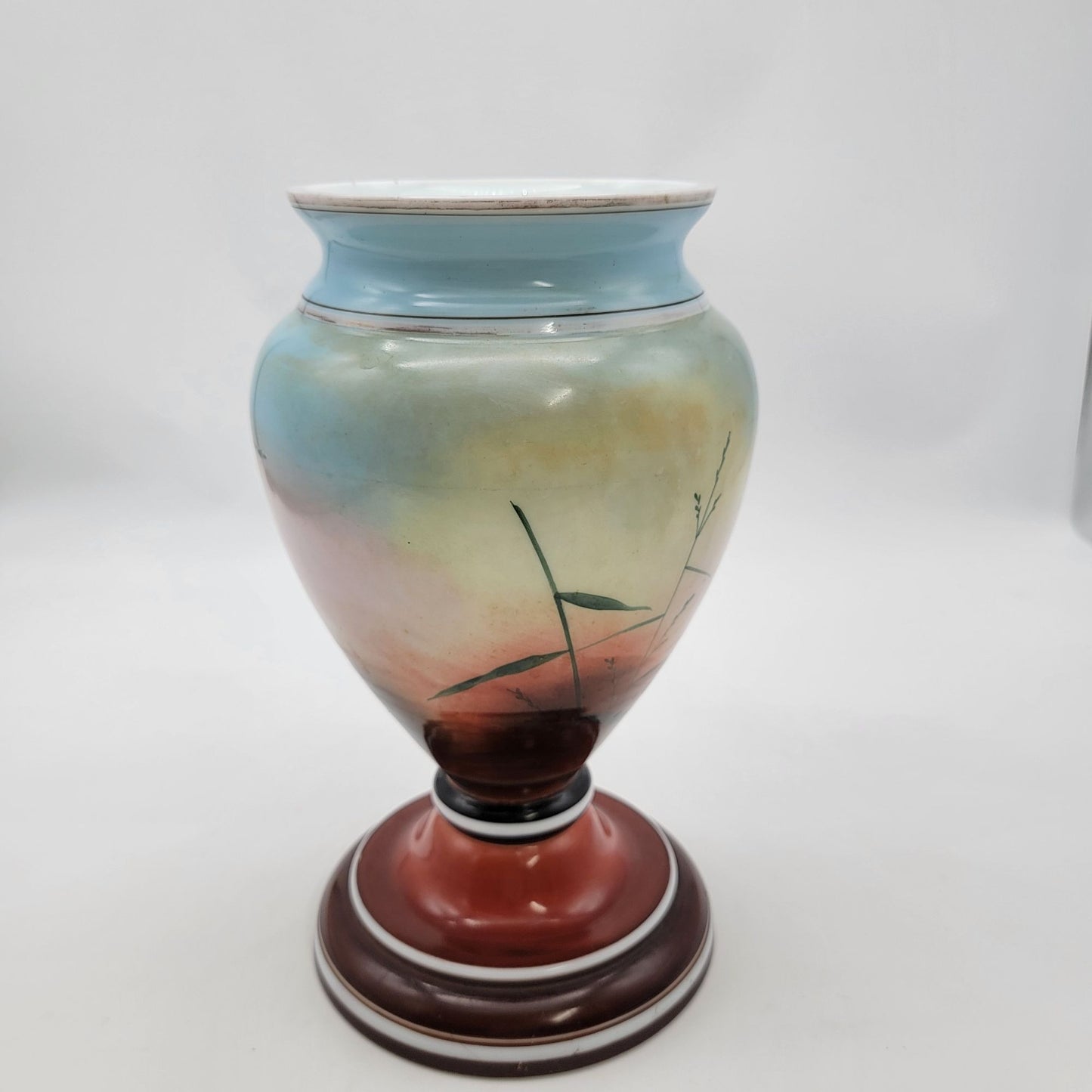 Vintage Hand-Painted Bristol Glass Vase With Floral Design As Found