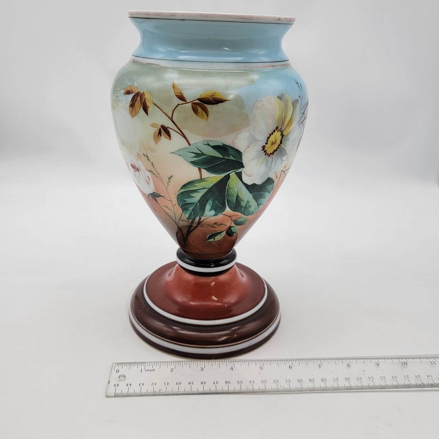 Vintage Hand-Painted Bristol Glass Vase With Floral Design As Found