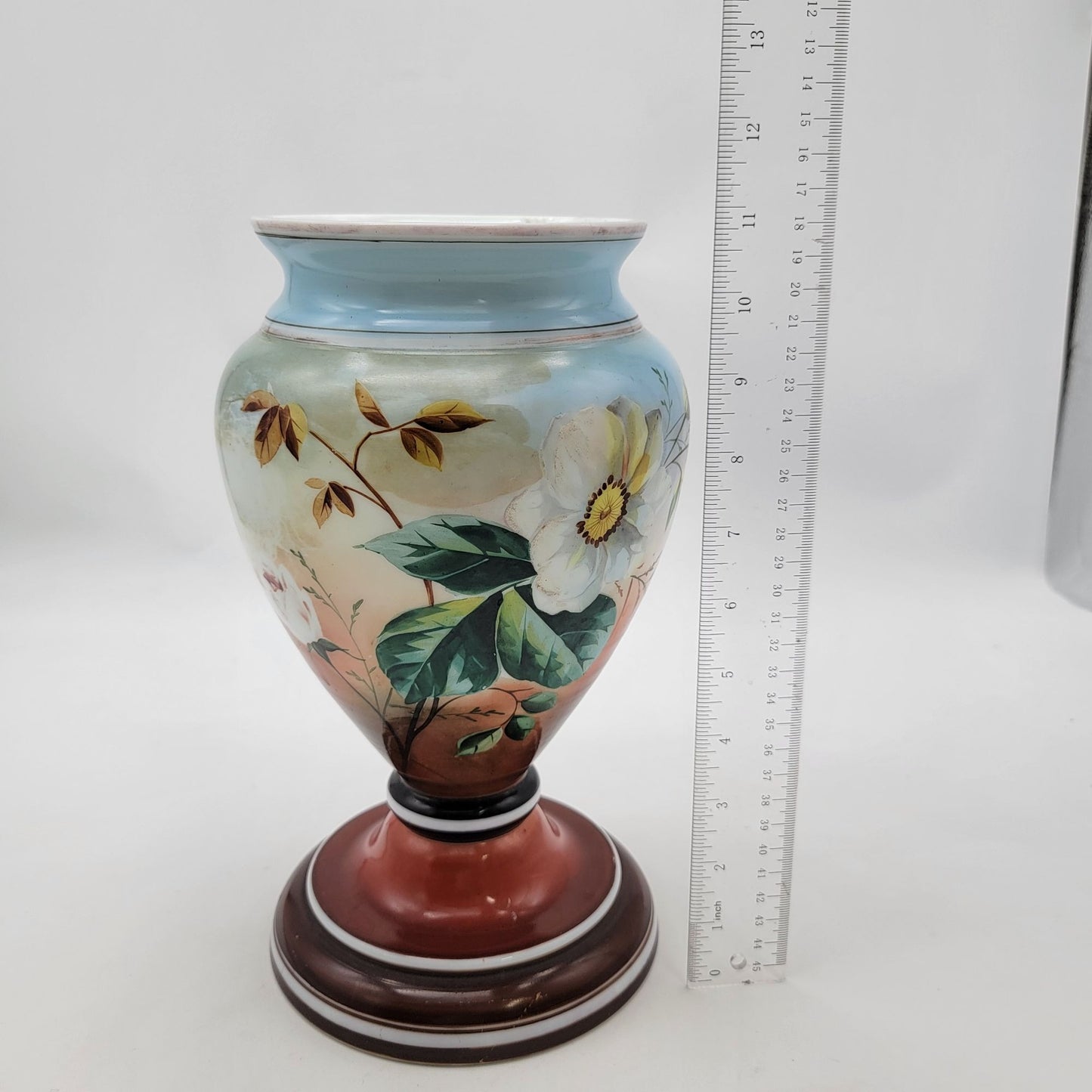 Vintage Hand-Painted Bristol Glass Vase With Floral Design As Found