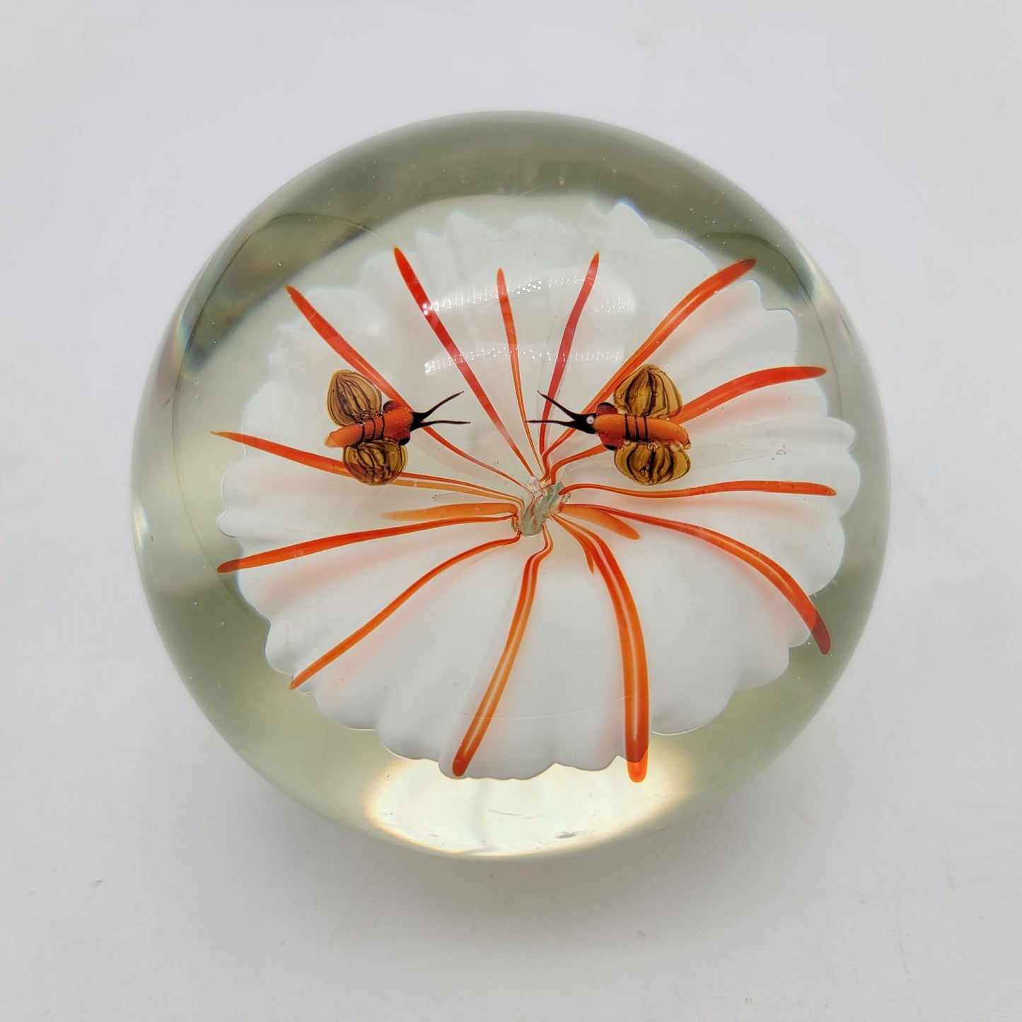 Art Glass Flower Paperweight Bees Butterflies