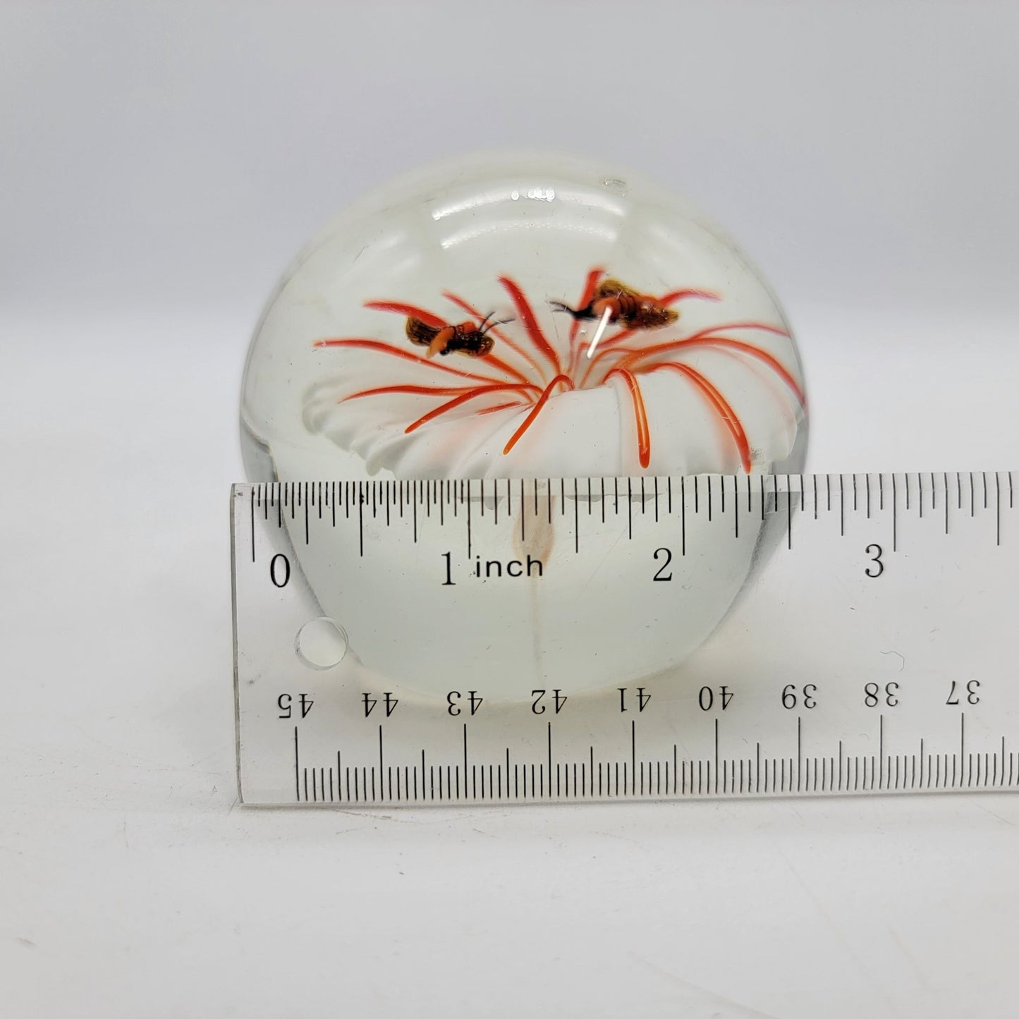 Art Glass Flower Paperweight Bees Butterflies